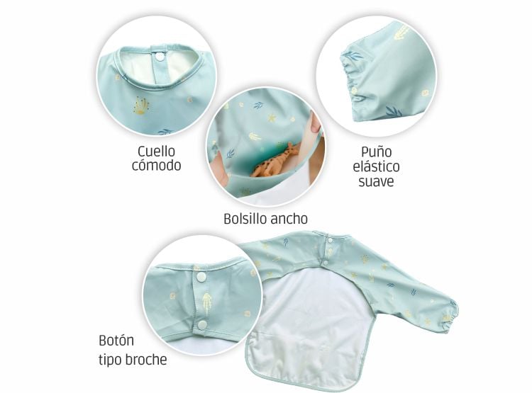 MANDIL IMPERMEABLE PU MANGA LARGA PARA BEBÉS 6 A 24 MESES – BOLSILLO RECOLECTOR - 2