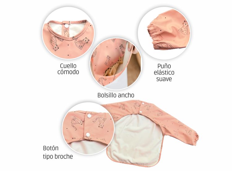 MANDIL IMPERMEABLE PU MANGA LARGA PARA BEBÉS 6 A 24 MESES – BOLSILLO RECOLECTOR - 2