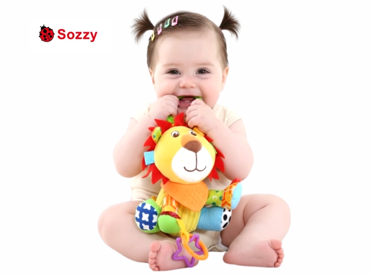 JUGUETE SENSORIAL COLGANTE PARA BEBÉS SOZZY – SONAJERO, MORDEDOR Y TEXTURAS 0 A 24 MESES - 2