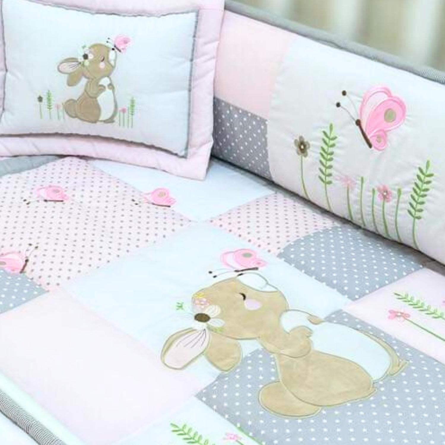 SET CUNA BABY MERINOS ALGODÓN MULTICOLOR Y 4 PROTECTORES PRESTIGE CONEJO CAMPO - 2