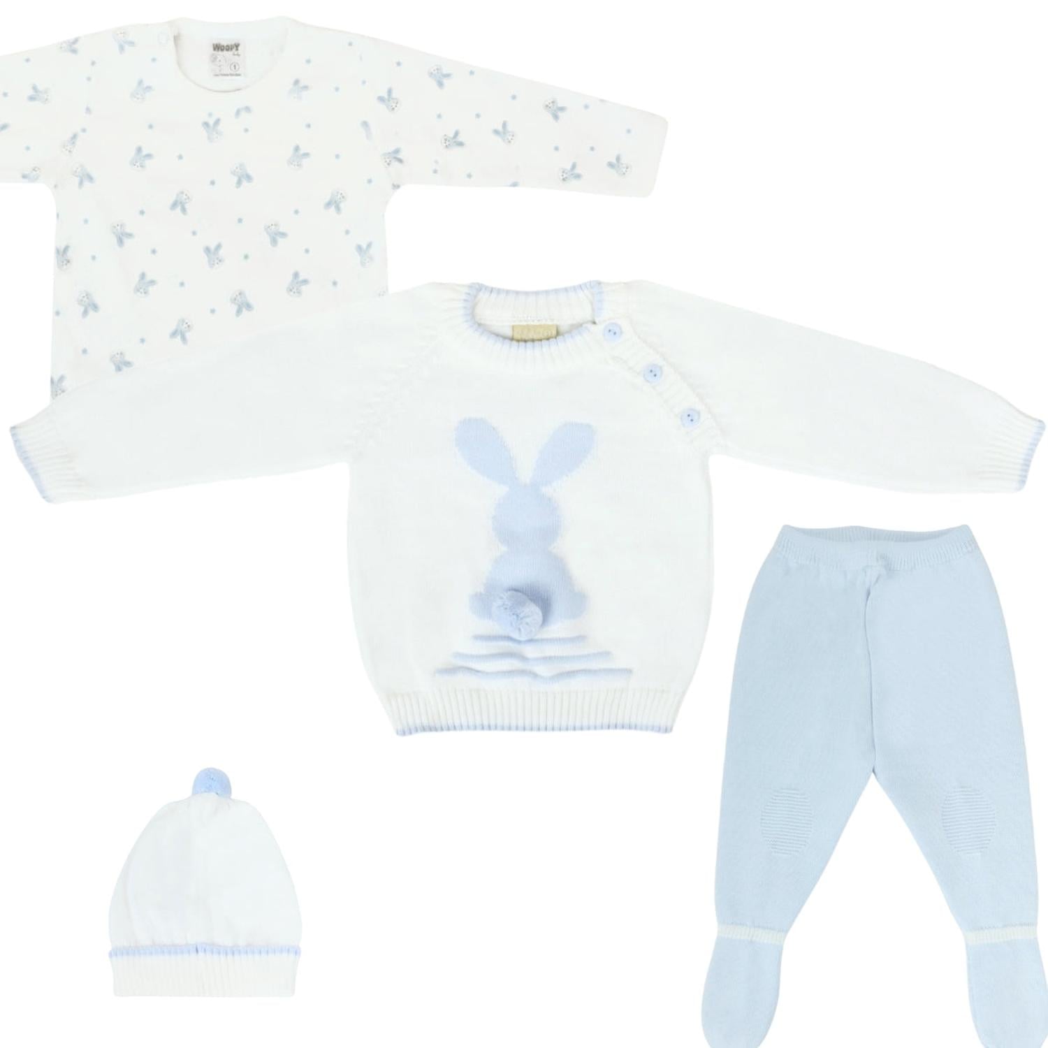CONJUNTO BEBÉ HILO CONEJO 4 PIEZAS - BLANCO CELESTE - T1 - 1