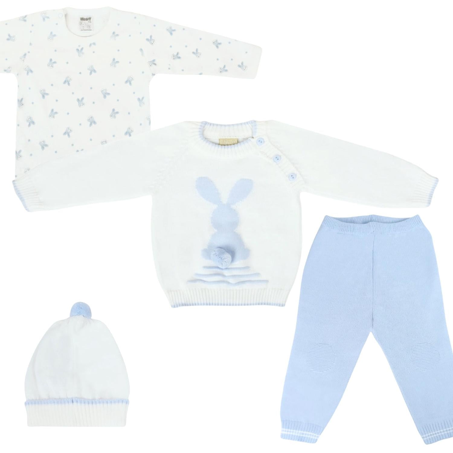 CONJUNTO BEBÉ HILO CONEJO 4 PIEZAS - BLANCO CELESTE - T2 - 1