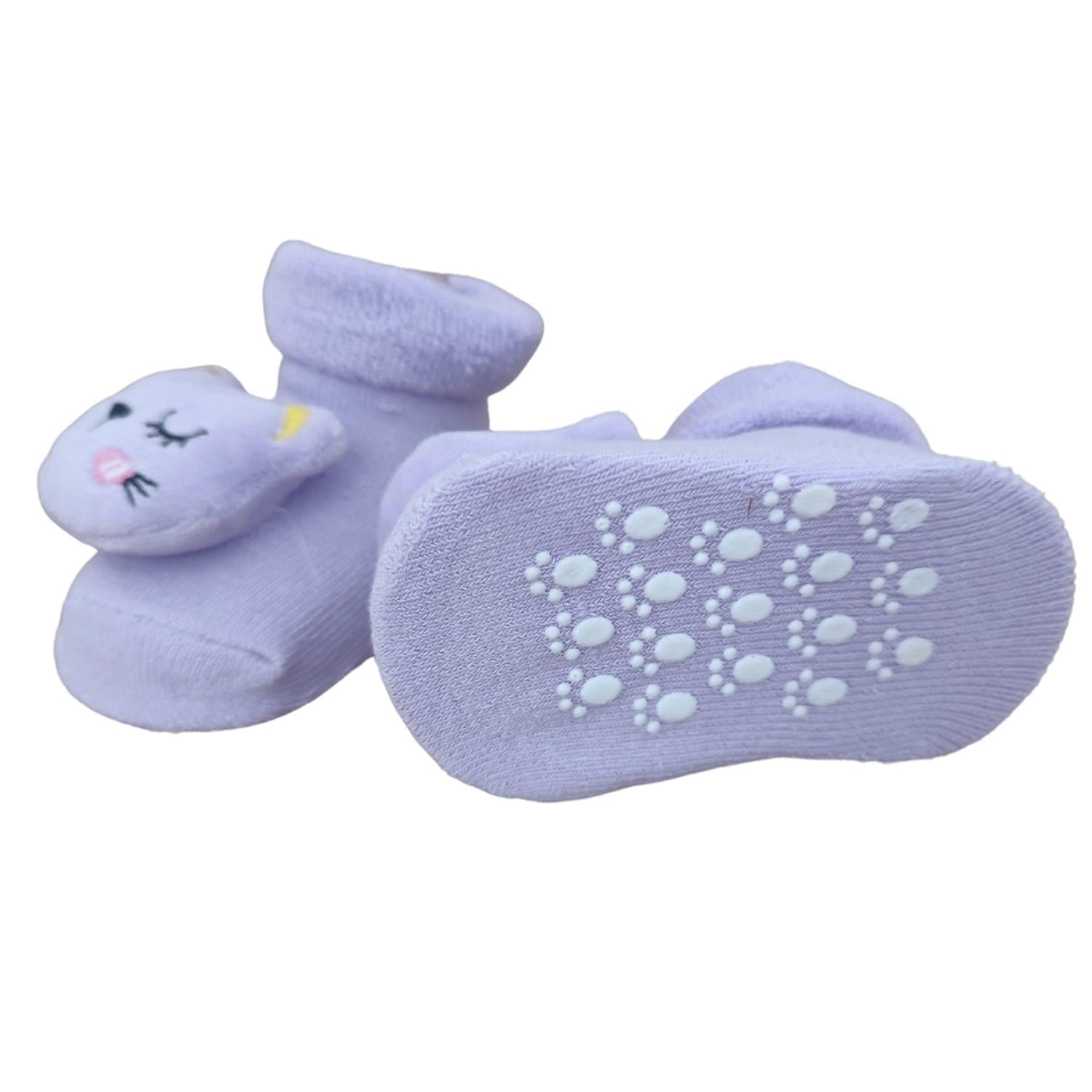 MEDIAS SONAJA BEBÉ ANTIDESLIZANTES - GATITA - MORADO - 2