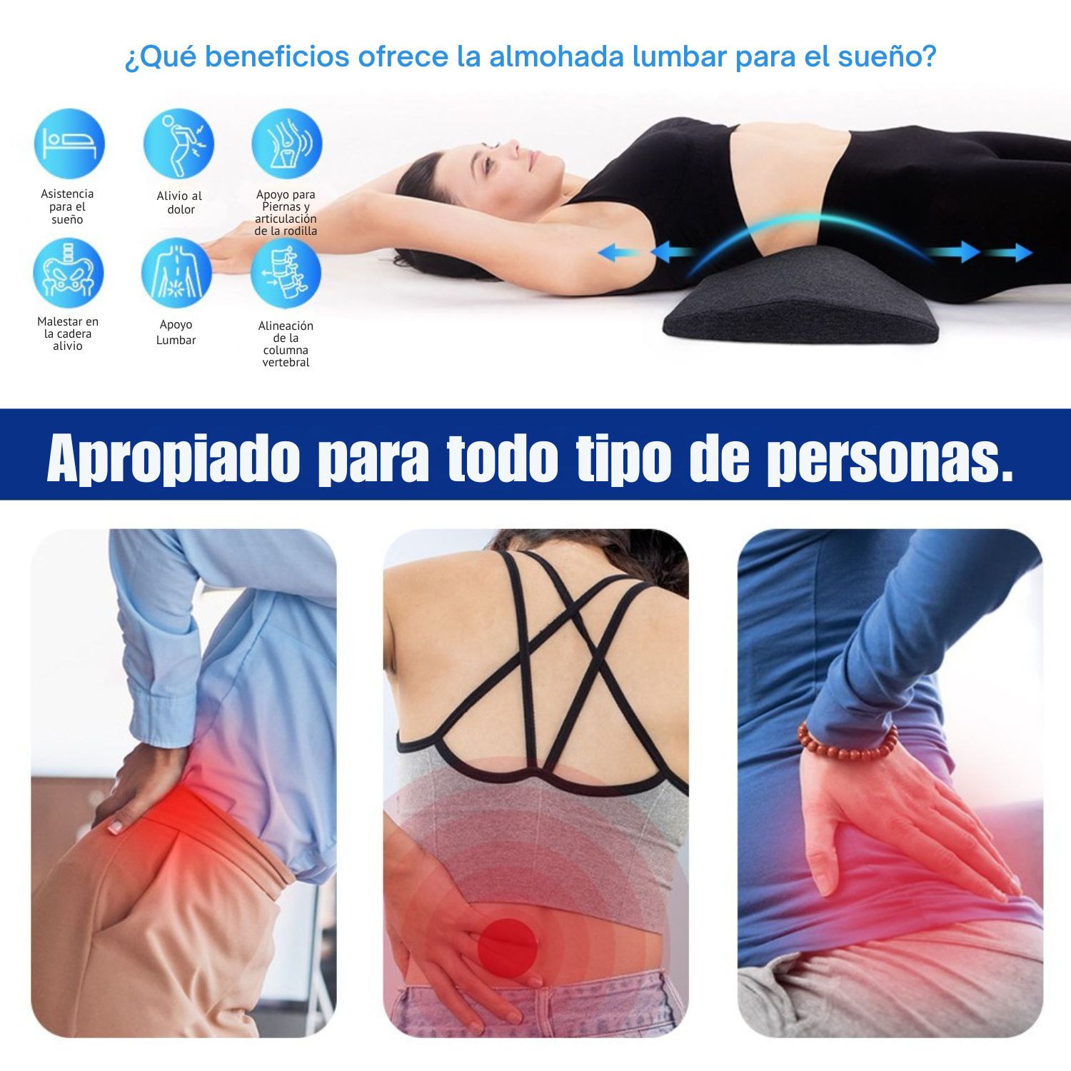 ALMOHADA DE APOYO LUMBAR ORTOPÉDICO AL DORMIR DE 60 CM SOPORTE MULTIFUNCIONAL - 3
