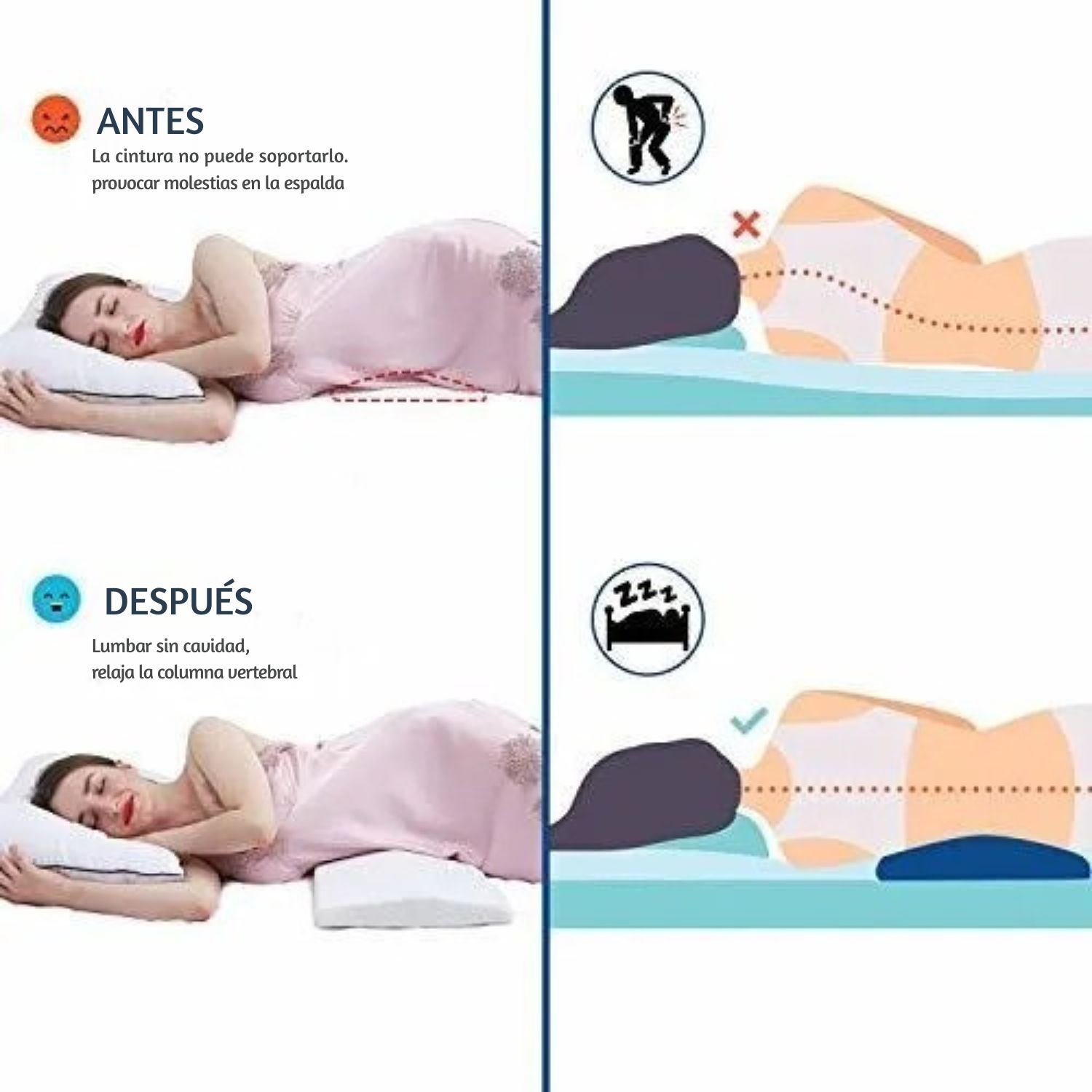 ALMOHADA DE APOYO LUMBAR ORTOPÉDICO AL DORMIR DE 60 CM SOPORTE MULTIFUNCIONAL - 5