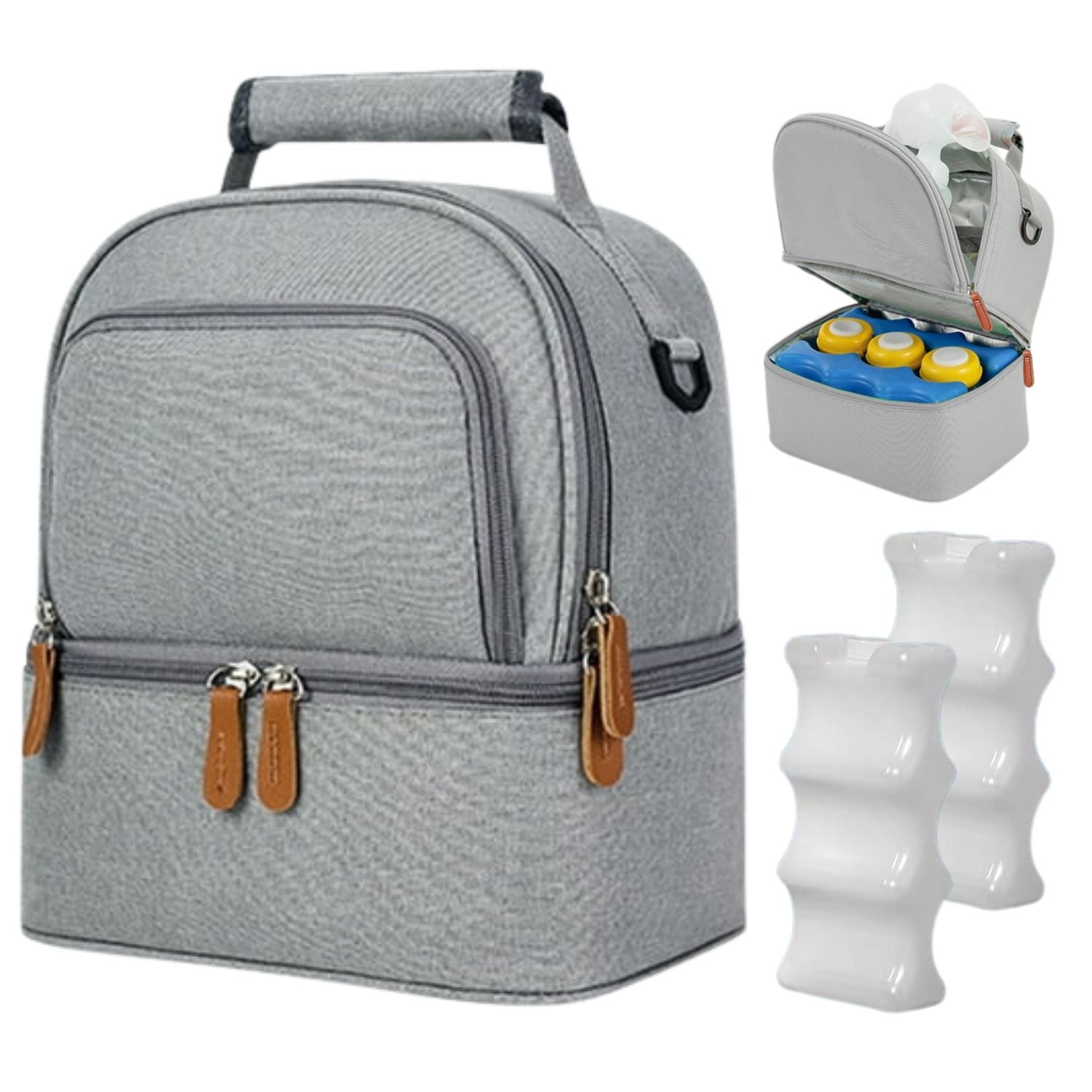 BOLSO CONSERVADOR TERMICO LECHE MATERNA PLOMO + 2 PORTA HIELO - 1