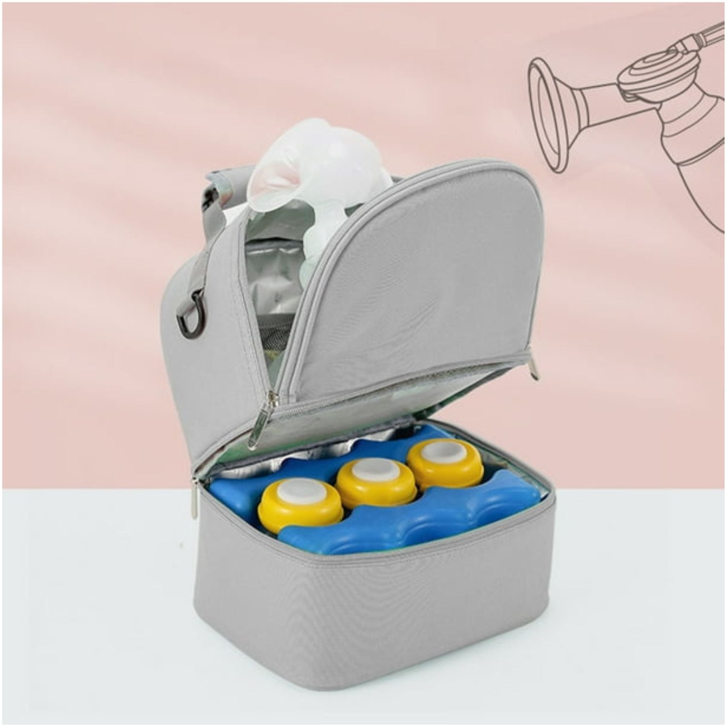 BOLSO CONSERVADOR TERMICO LECHE MATERNA PLOMO + 2 PORTA HIELO - 3