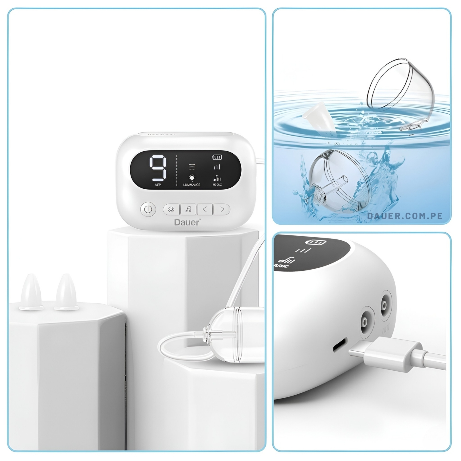 ASPIRADOR NASAL ELÉCTRICO DAUER RECARGABLE CON 9 NIVELES GRADO MÉDICO Y SISTEMA ANTI-REFLUJO - 6