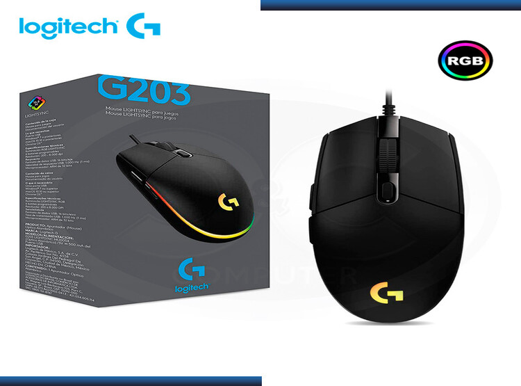 MOUSE LOGITECH G203 LIGHTSYNC OPTICAL 800 DPI RGB NEGRO - 1