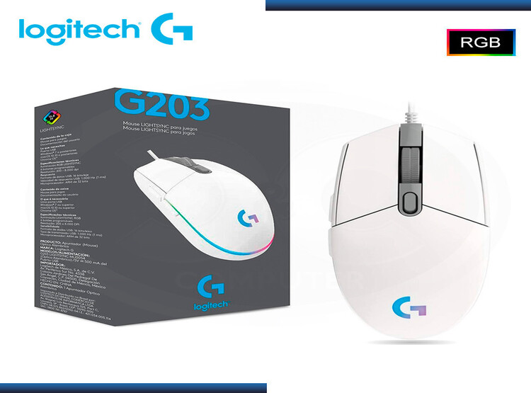 MOUSE LOGITECH G203 LIGHTSYNC OPTICAL 8000 DPI RGB BLANCO - 1