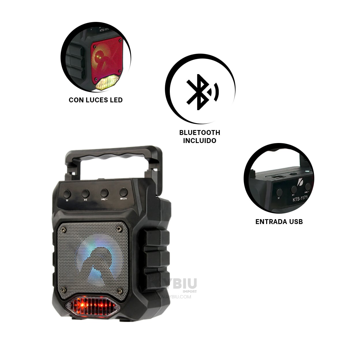 PARLANTE BLUETOOTH RYBIU KTS 1171 RADIO FM TARJETA MICRO SD COLOR NEGRO - 2