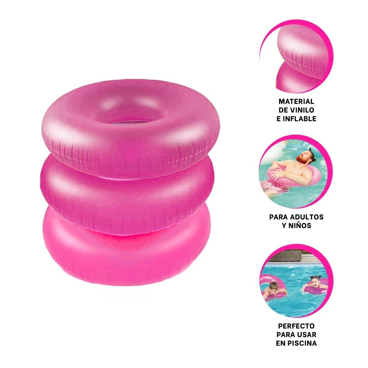FLOTANTE INFLABLE NEON 91 CM LIGERO COLORIDO Y DIVERTIDO ROSADO NEON PARA PISCINA - 3