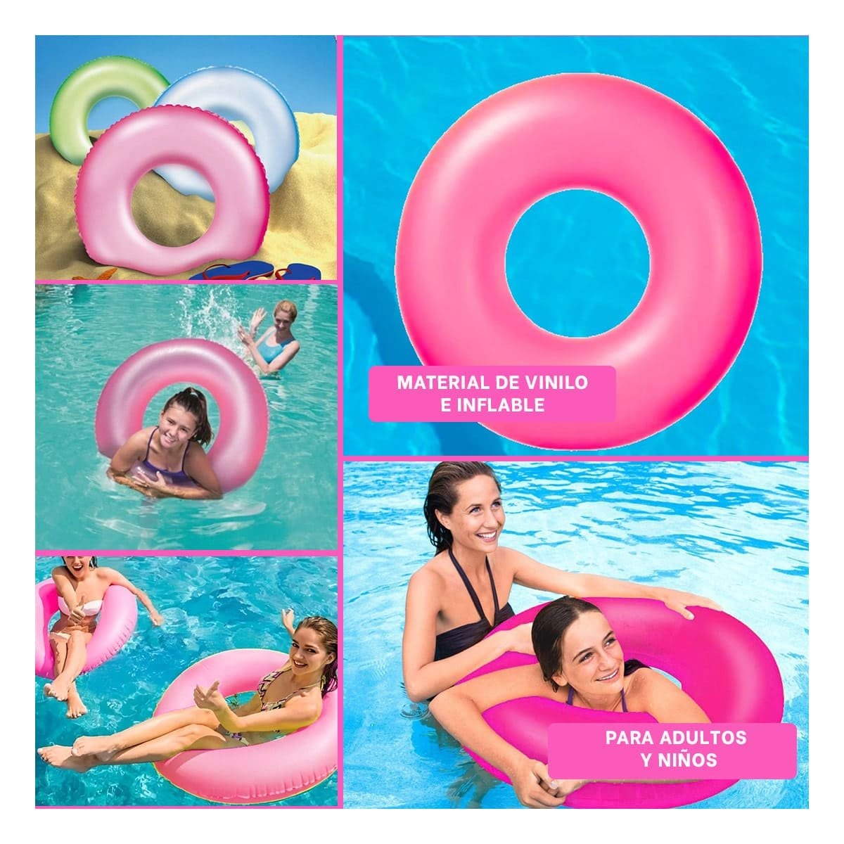 FLOTANTE INFLABLE NEON 91 CM LIGERO COLORIDO Y DIVERTIDO ROSADO NEON PARA PISCINA - 5
