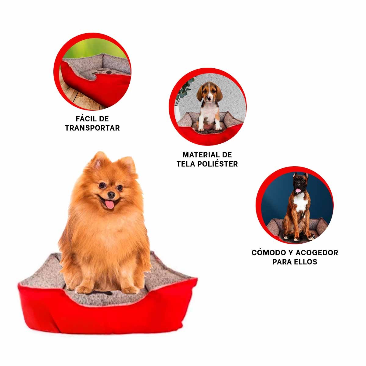 CAMA PERROS COLOR ROJO EN TALLA S RYBIU - 3