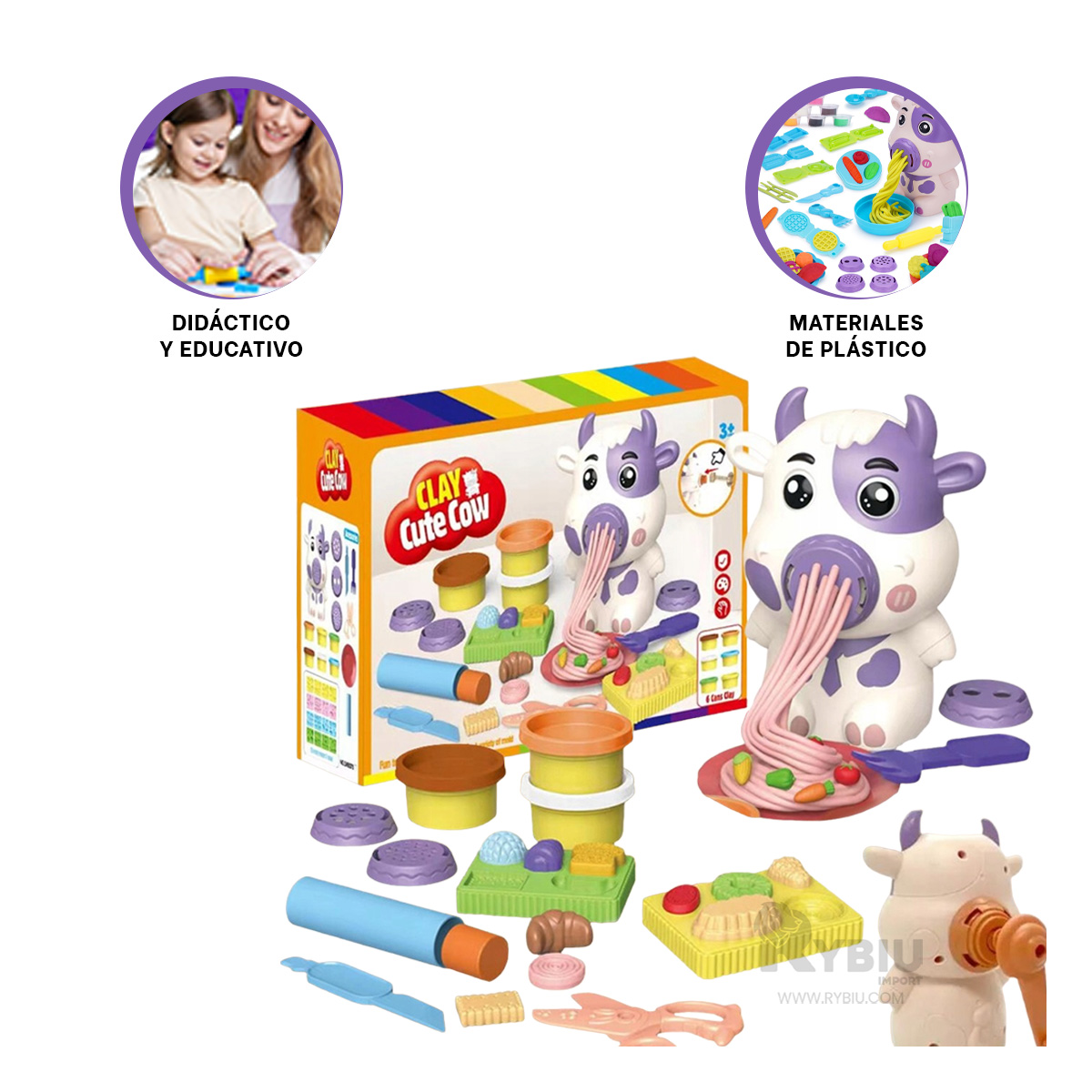 SET PLASTILINA RYBIU SM8078 EDUCATIVA PARA NIÑOS EN FORMA DE VACA - 2