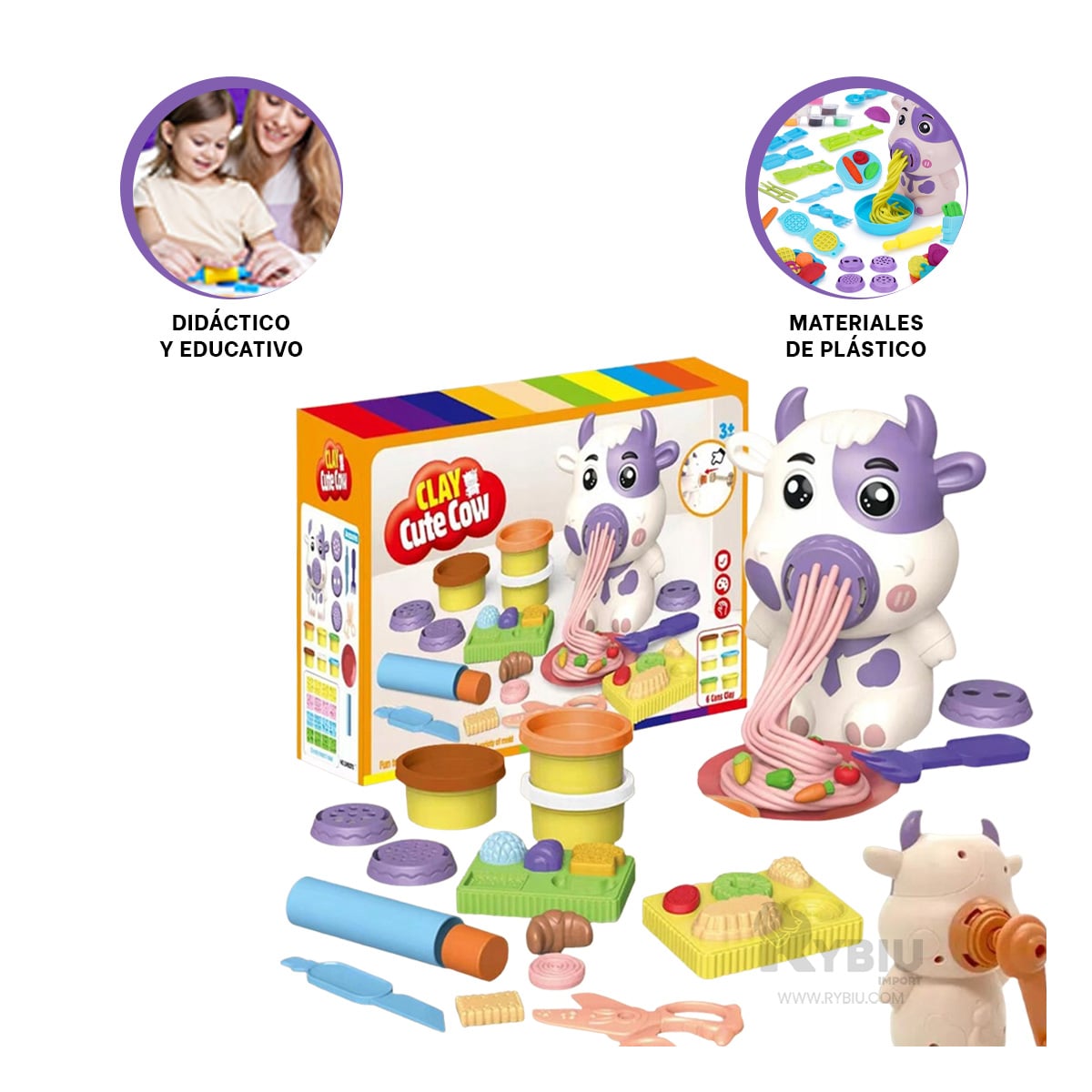 SET PLASTILINA RYBIU SM8078 CON DIVERSOS ACCESORIOS EN FORMA DE VACA - 2
