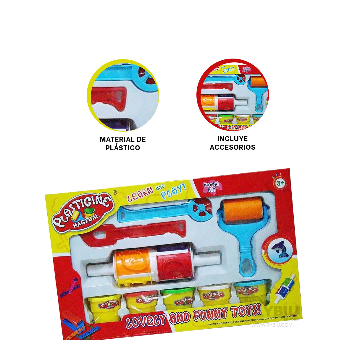 PLASTILINA RYBIU CON RODILLO DE CAJA MULTICOLOR ECOFRIENDLY - 3