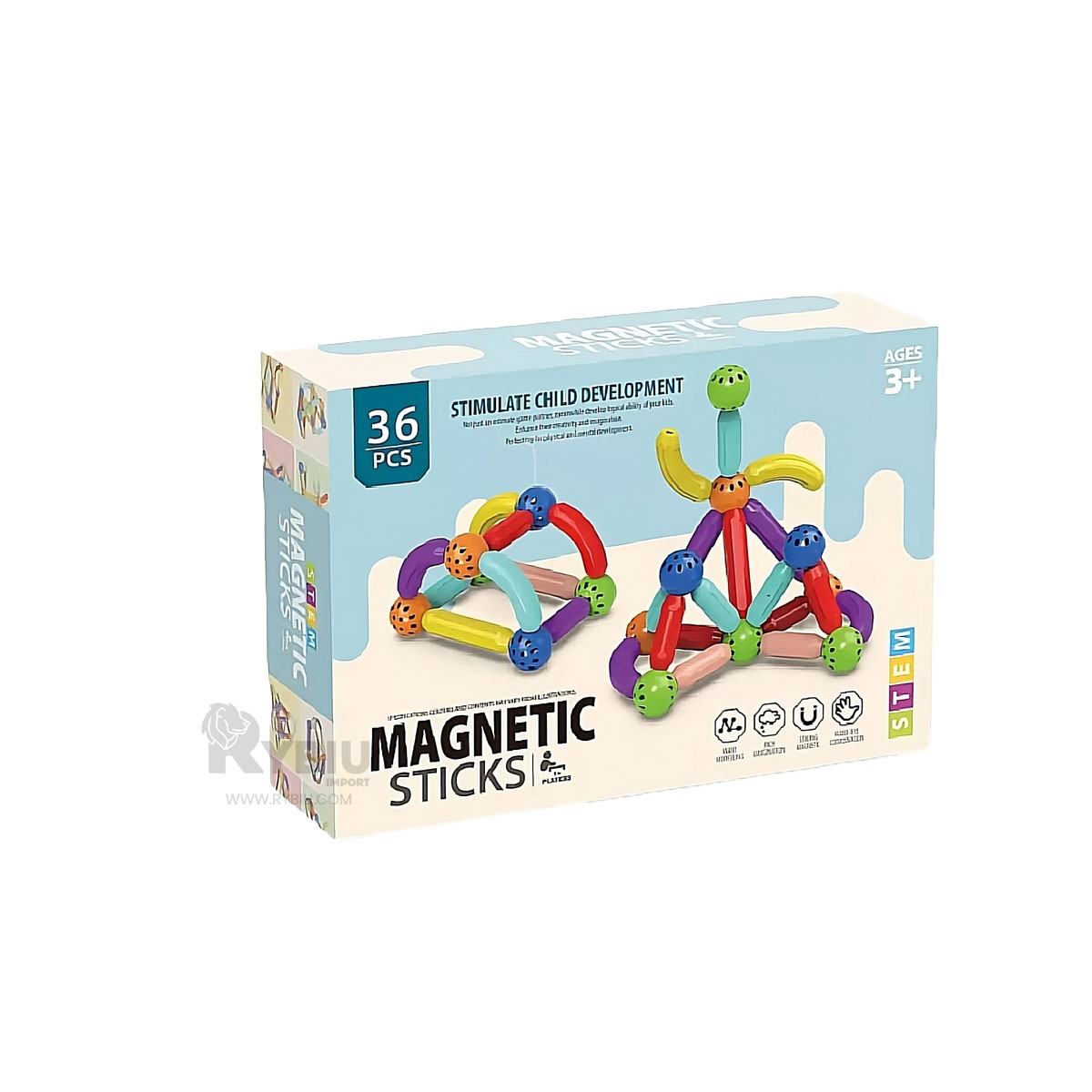 BLOQUES DE CONSTRUCCIÓN RYBIU JUEGO MAGNETICO PARA NIÑOS DE 36 PIEZAS MULTICOLOR - 1
