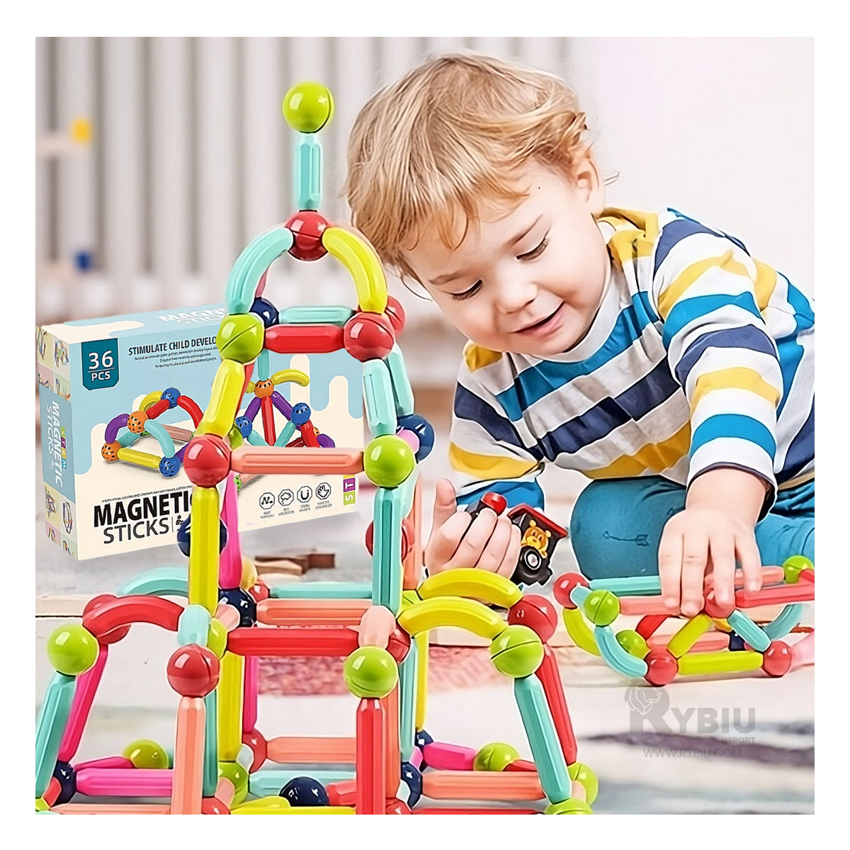 BLOQUES DE CONSTRUCCIÓN RYBIU JUEGO MAGNETICO PARA NIÑOS DE 36 PIEZAS MULTICOLOR - 4