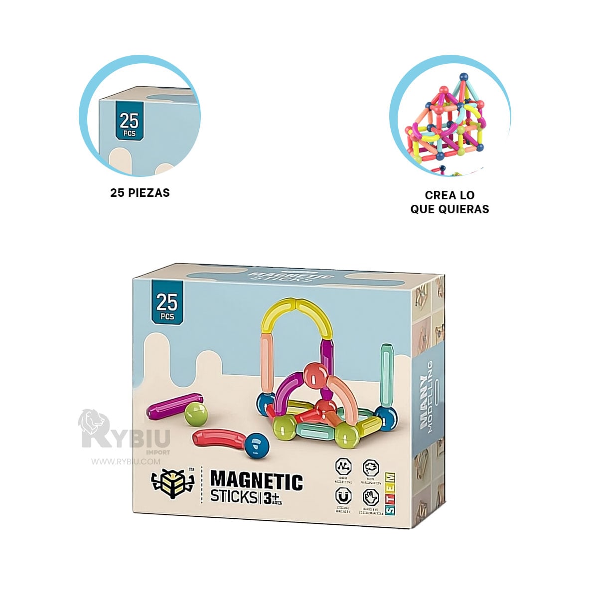 BLOQUES DE CONSTRUCCIÓN RYBIU JUEGO MAGNETICO PARA NIÑOS DE 25 PIEZAS MULTICOLOR - 2