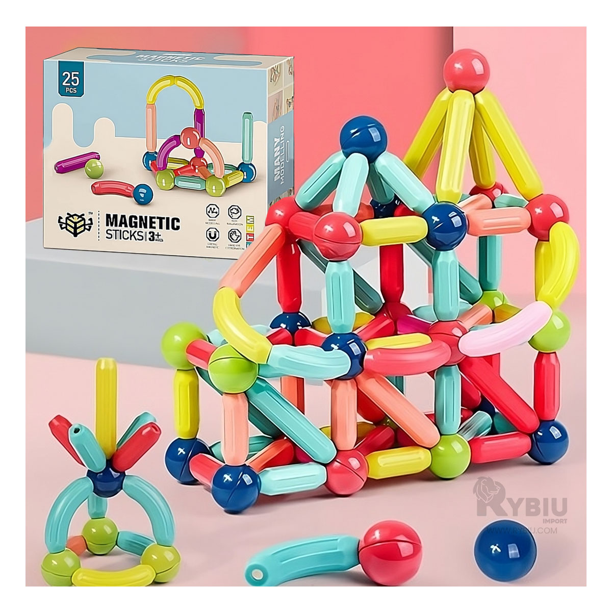 BLOQUES DE CONSTRUCCIÓN RYBIU JUEGO MAGNETICO PARA NIÑOS DE 25 PIEZAS MULTICOLOR - 3