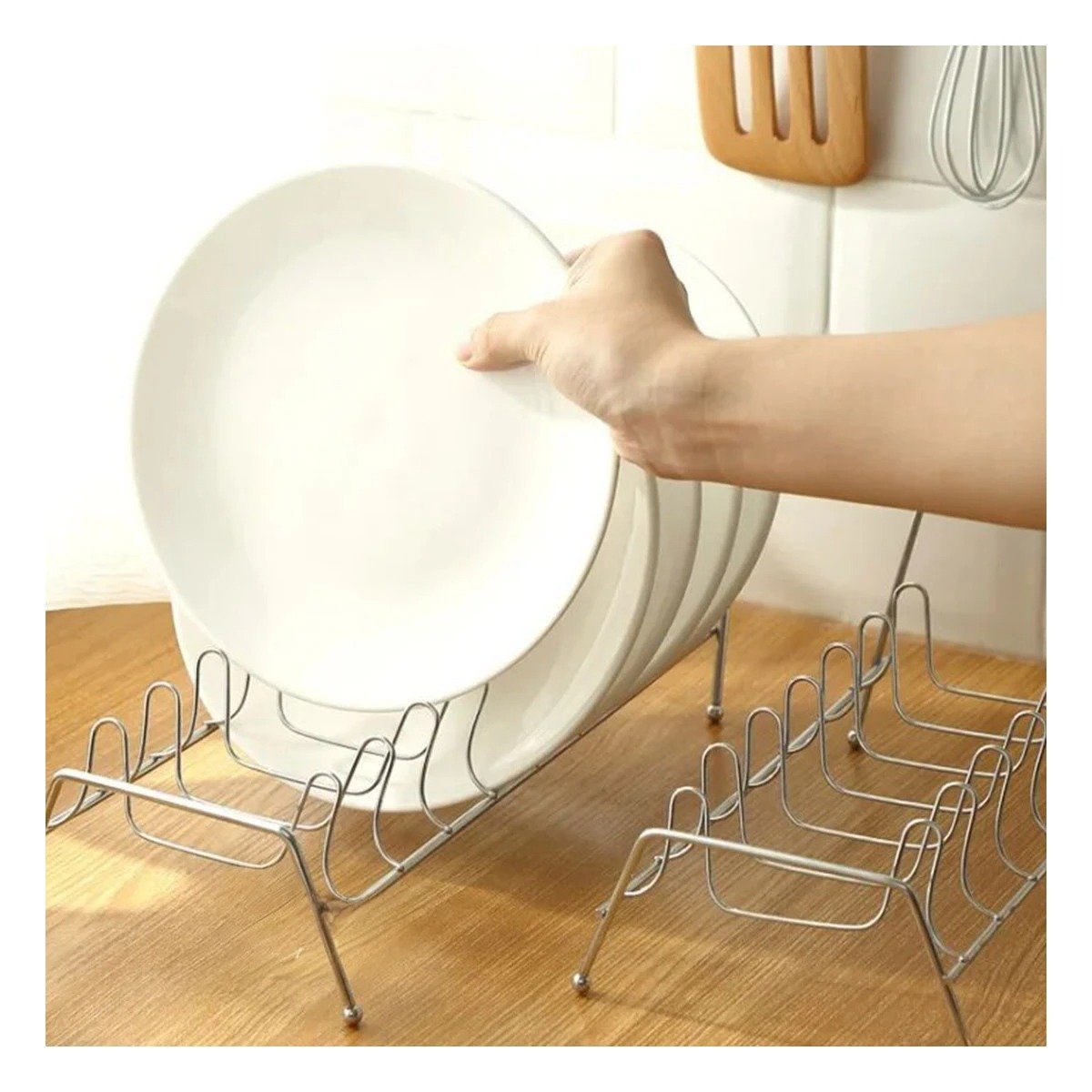 ESCURRIDOR CURVO PLATEADO PARA TAPAS DE OLLAS 10 RANURAS Y+PAPEL REGALO - 5