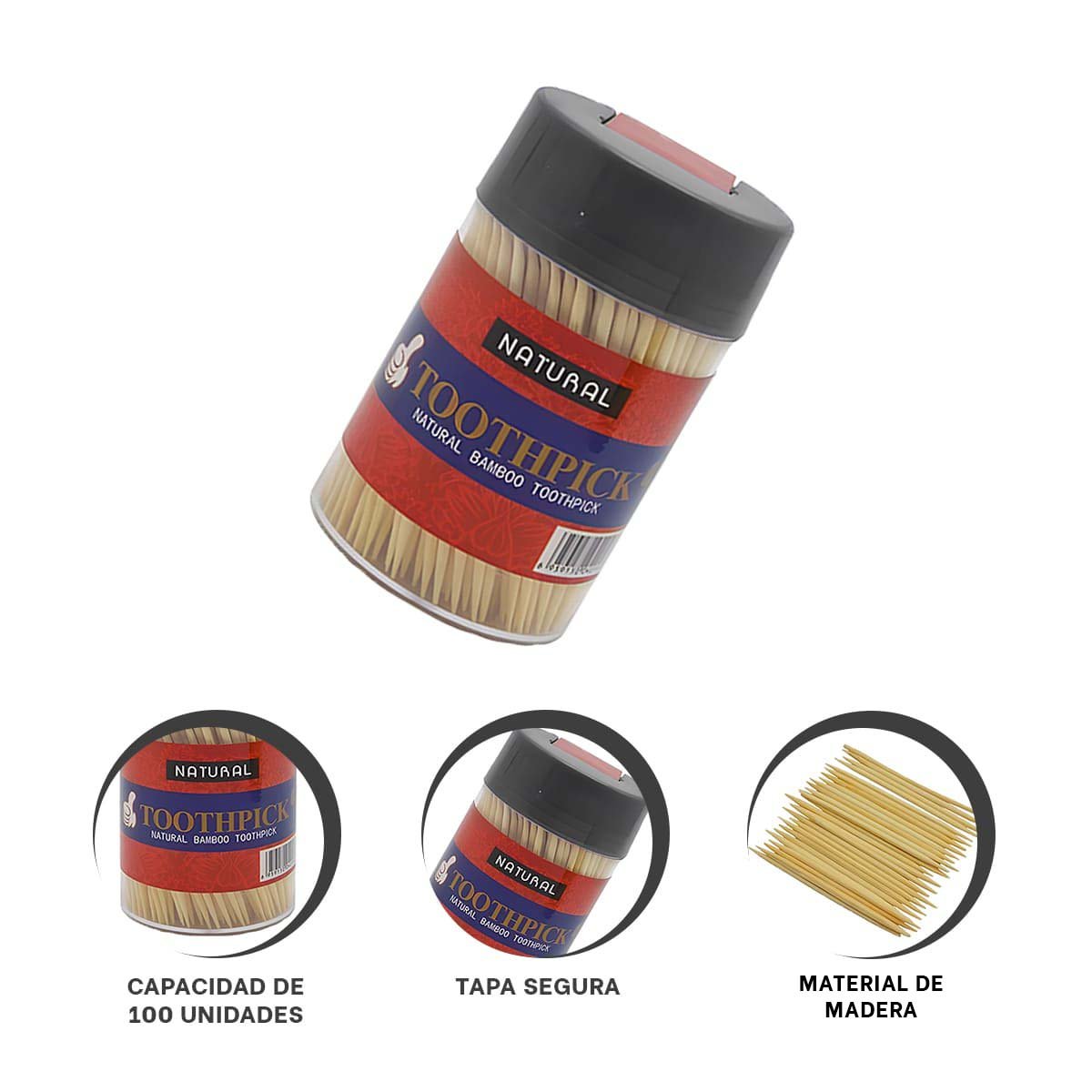 CONTENEDOR DE COLOR NEGRO PACK DE 2 PARA PALITOS MONDADIENTES CON TAPA - 3