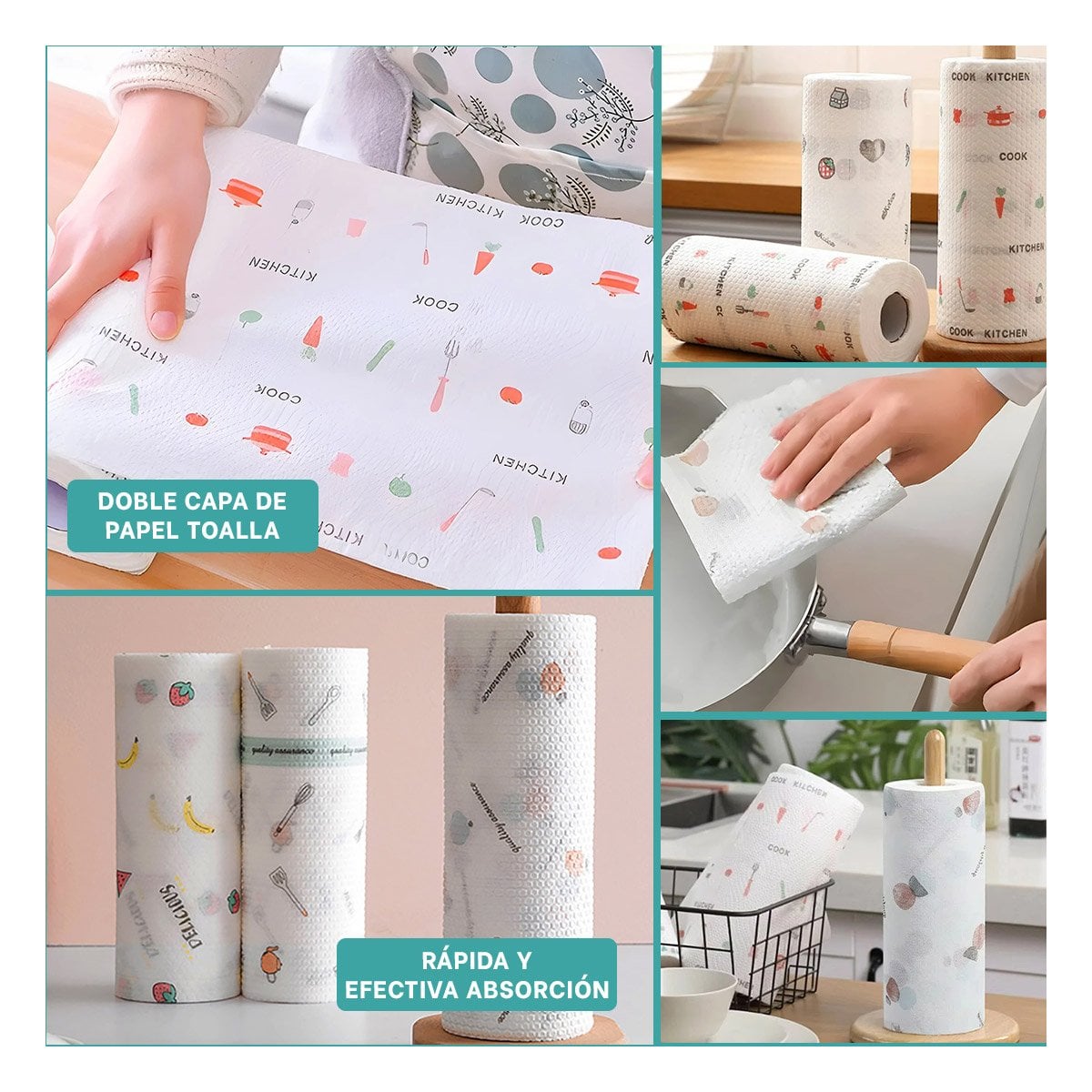 PAQUETE DE PAPEL TOALLA COLOR BLANCO CON DIBUJOS EN DOBLE CAPA HOGAR - 5