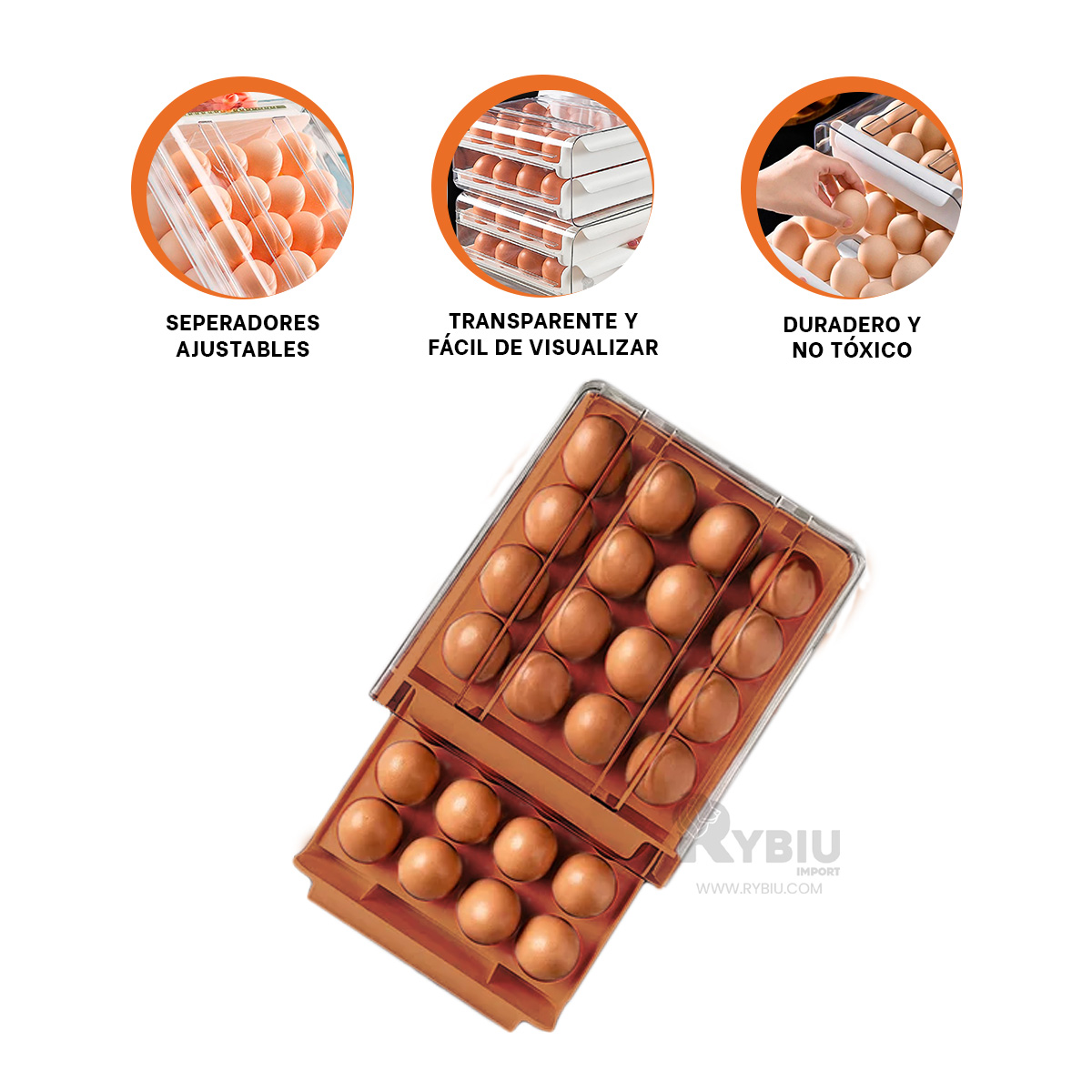 ORGANIZADOR RYBIU CO30438 NARANJA DOBLE HUEVOS - 6