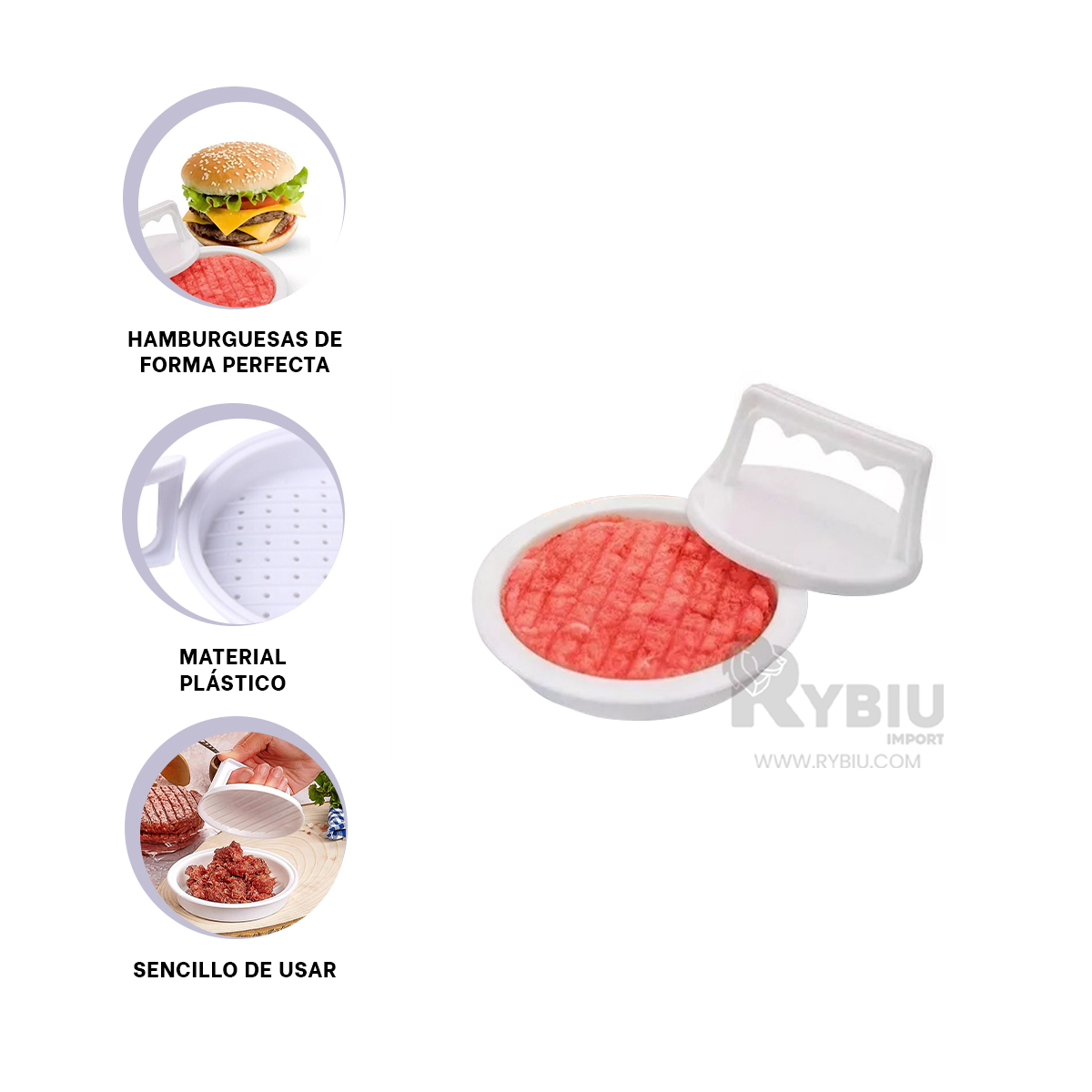 PRENSA DE HAMBURGUESA DE 13,1CM EN COLOR BLANCO DE ABS PARA COCINA - 6