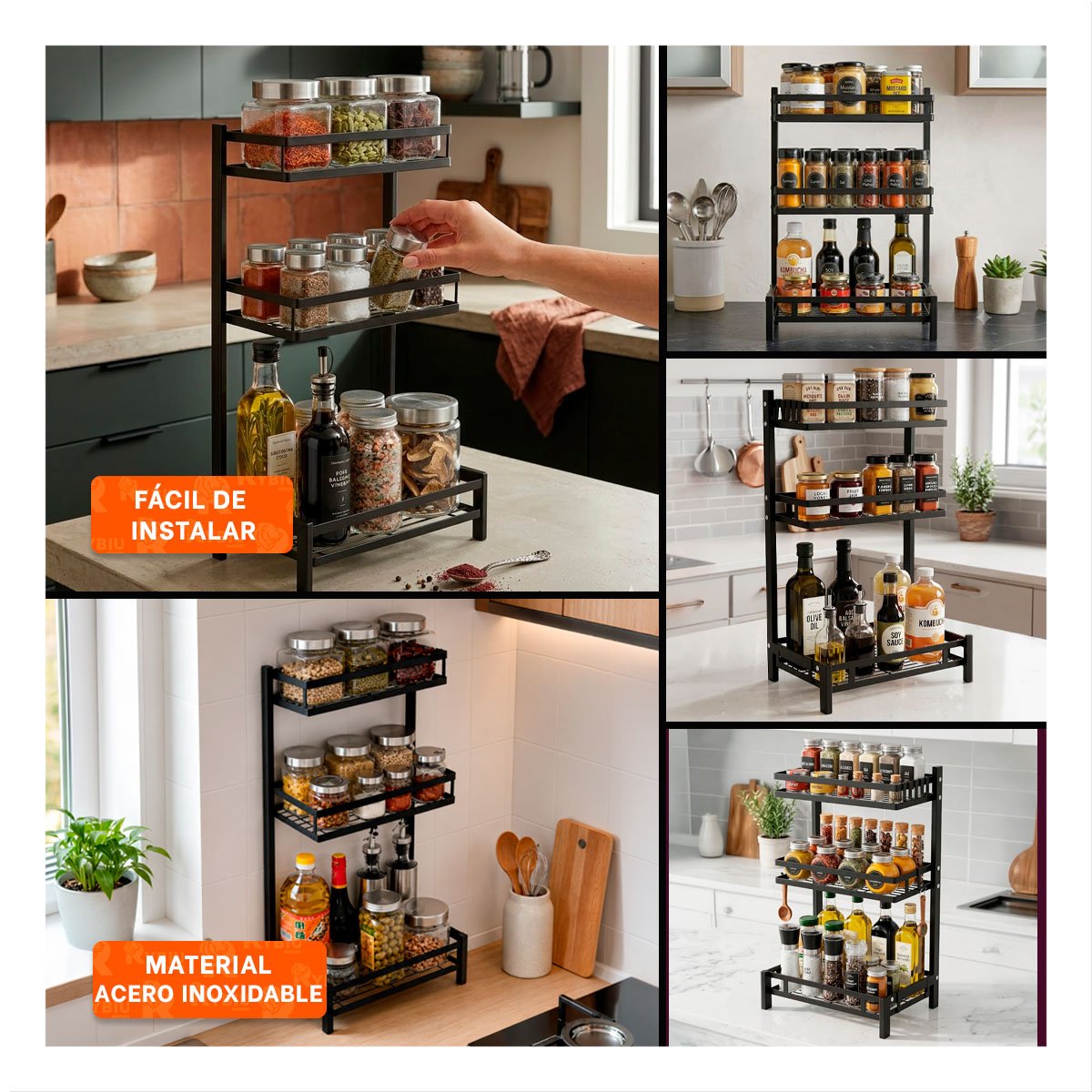 ORGANIZADOR RYBIU CO30449 ACERO INOXIDABLE NEGRO ESPECIES EFICAZ - 5