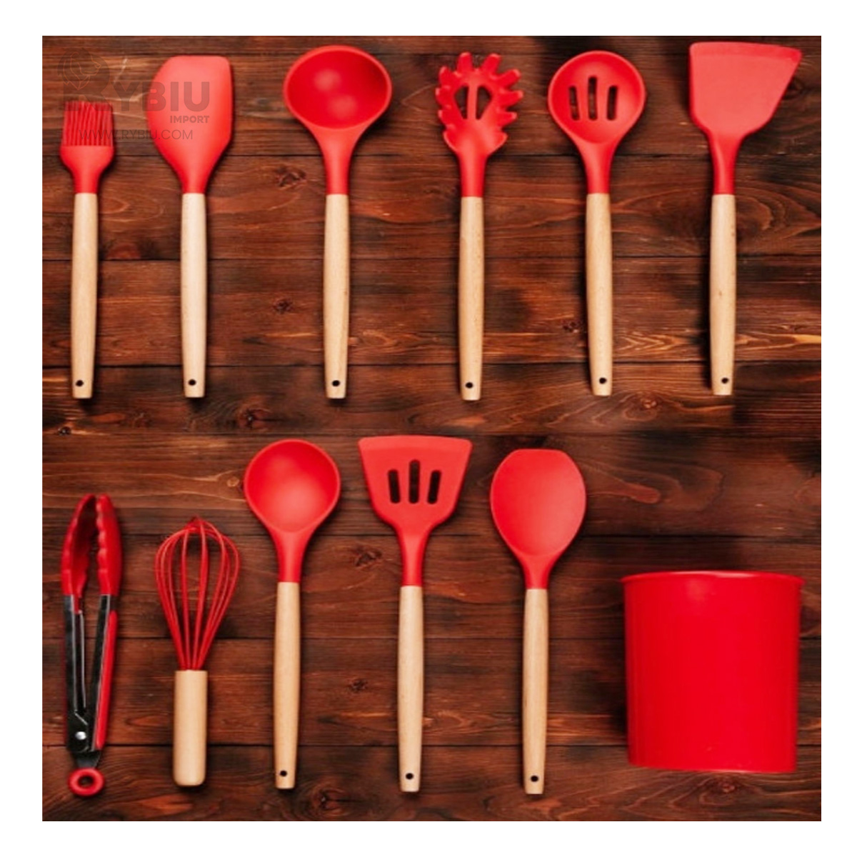 PACK 12 UTENSILIOS RYBIU CO30457 ROJO SILICONA ERGONOMICO - 6