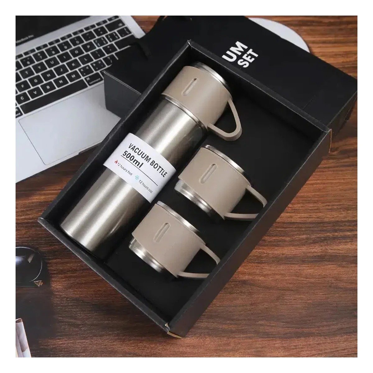 TERMO RYBIU CO30482 ACERO INOXIDABLE DISEÑO TÉRMICO ACION MARRÓN + PAPEL REGALO - 5