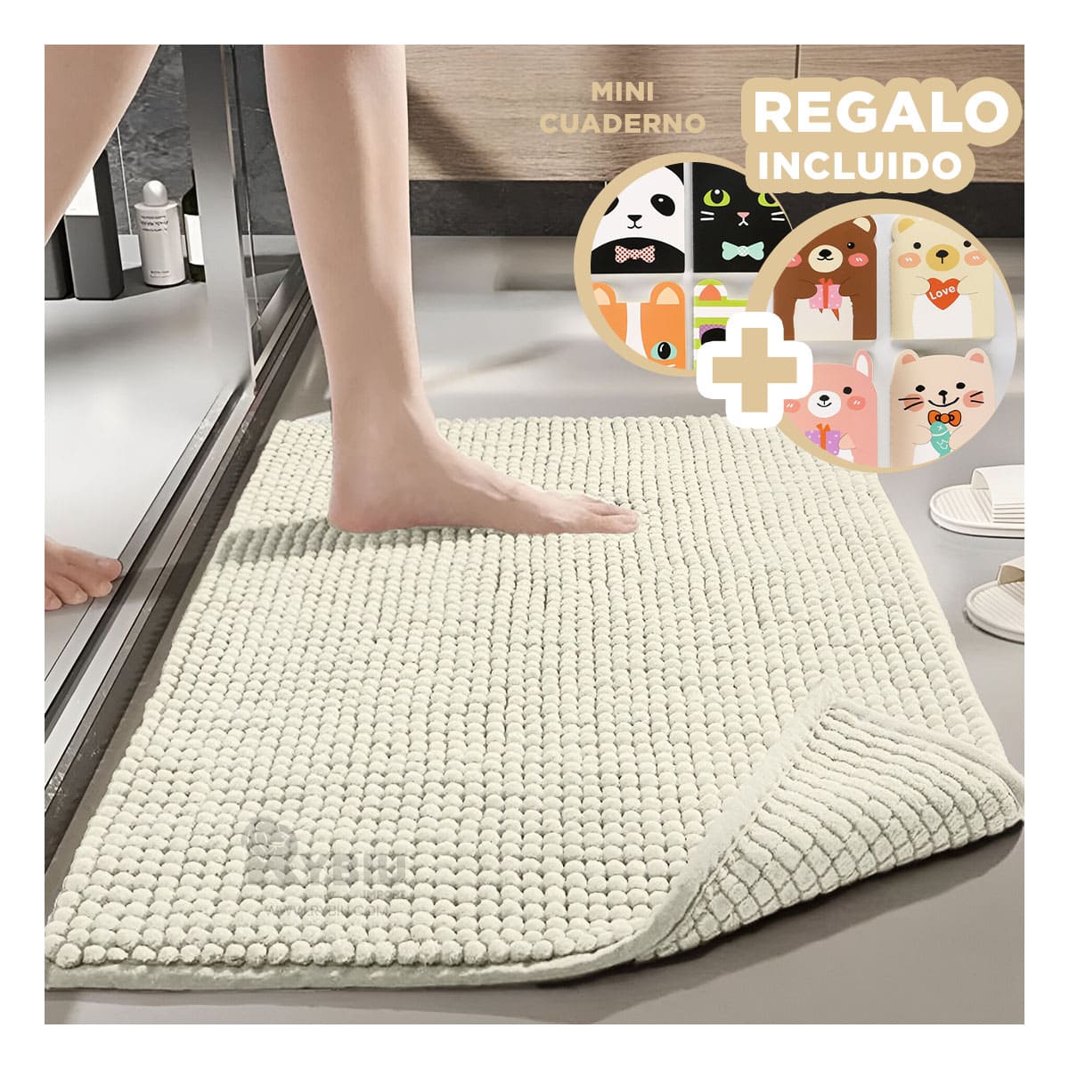 TAPETE RYBIU HO29301 60 X 40 CM MODERNA MODERNO MICROFIBRA EN CREMA + REGALO AGENDITA - 1