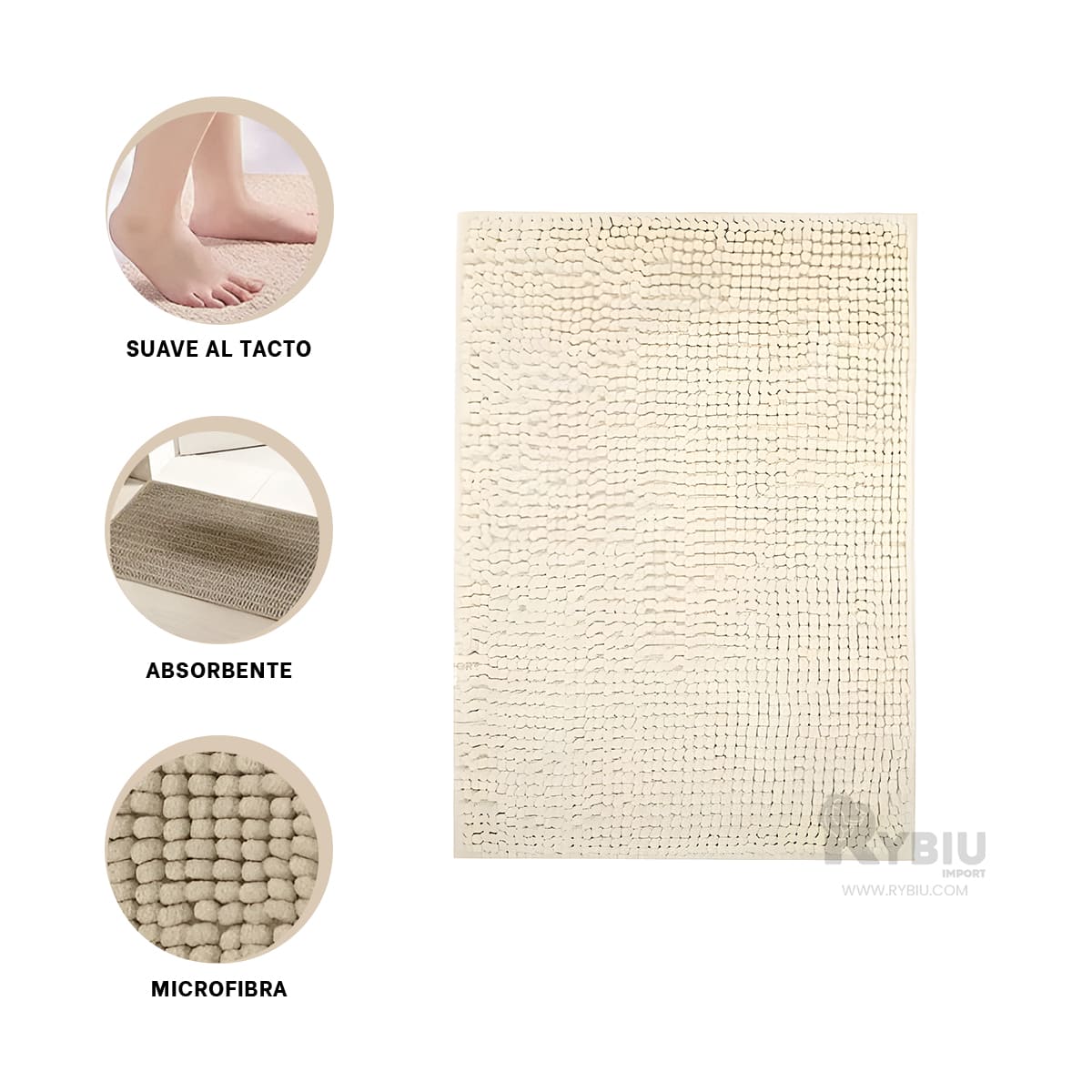 TAPETE RYBIU HO29301 60 X 40 CM MODERNA MODERNO MICROFIBRA EN CREMA + REGALO AGENDITA - 4