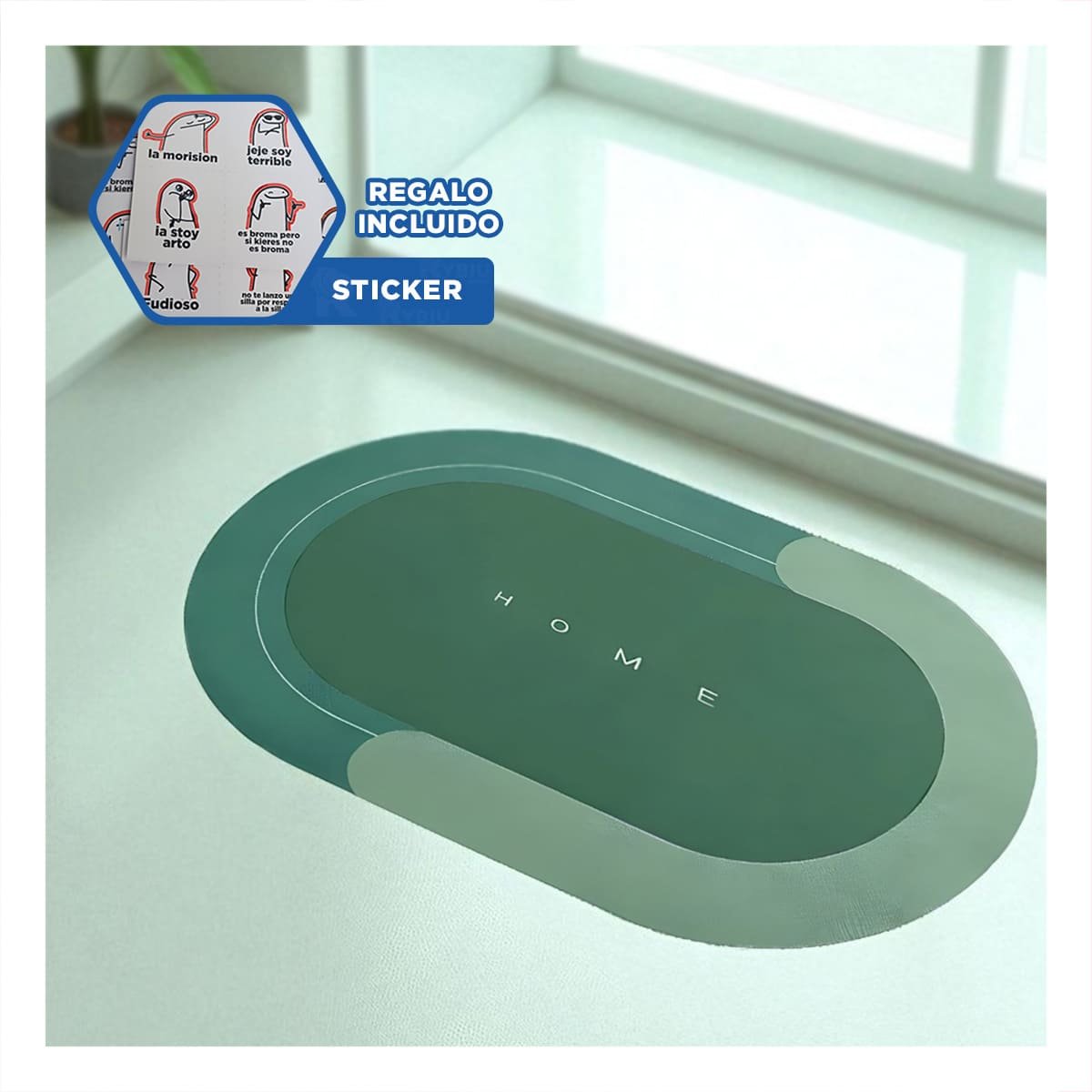 PISO BAÑO RYBIU HO29293 VERDE TAPETE IDEAL DAMAS OVALADO + REGALO STICKERS - 1