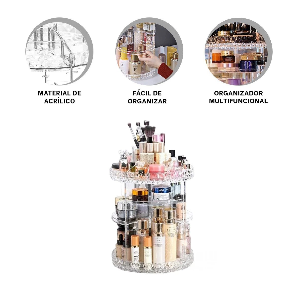 ORGANIZADOR RYBIU BE30156 TRANSPARENTE MAQUILLAJE GIRATORIO MEDIANO 360° - 3
