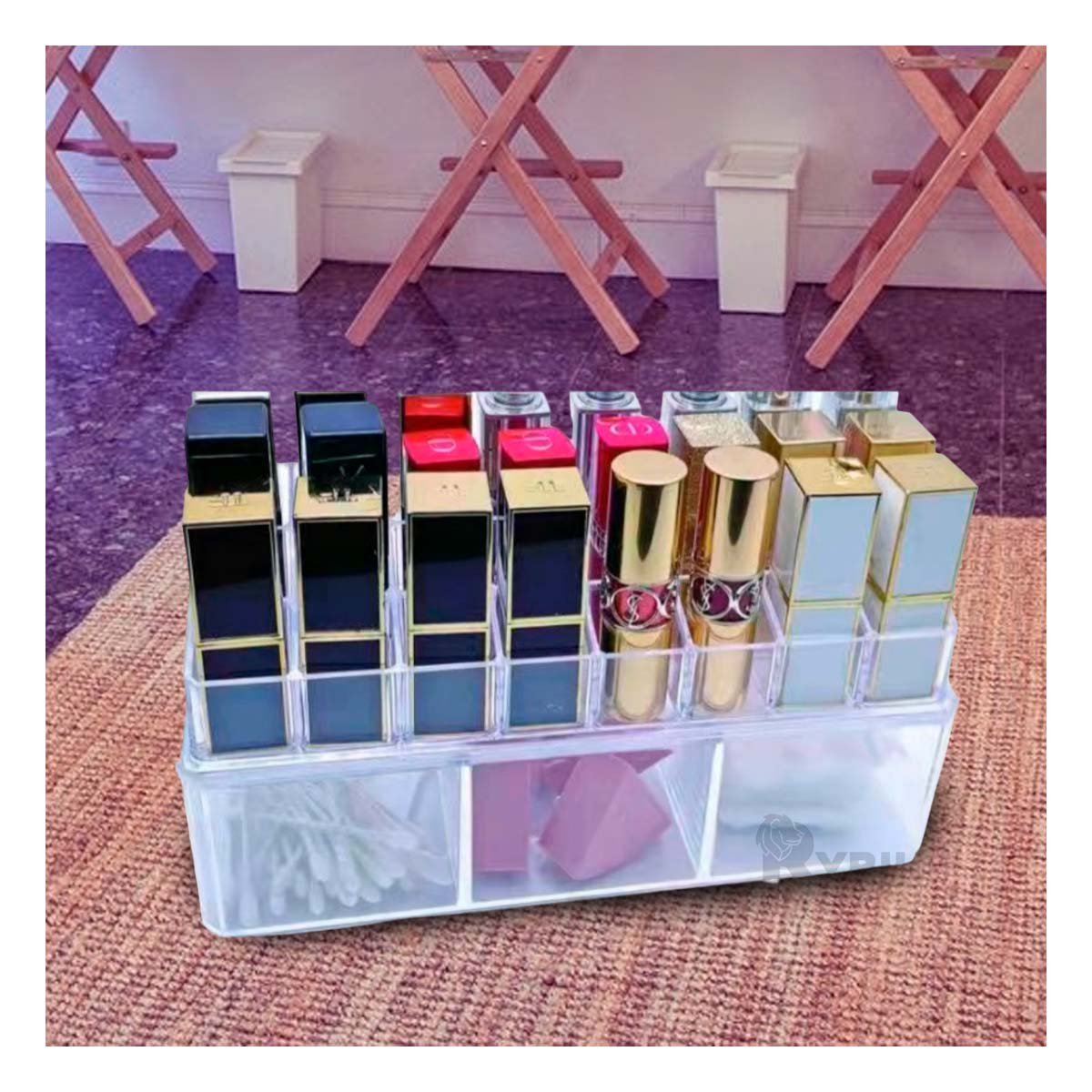 CAJA ACRILICA 24 DIVISIONES PARA LABIAL CON 3 ESPACIOS Y+PAPEL REGALO - 2