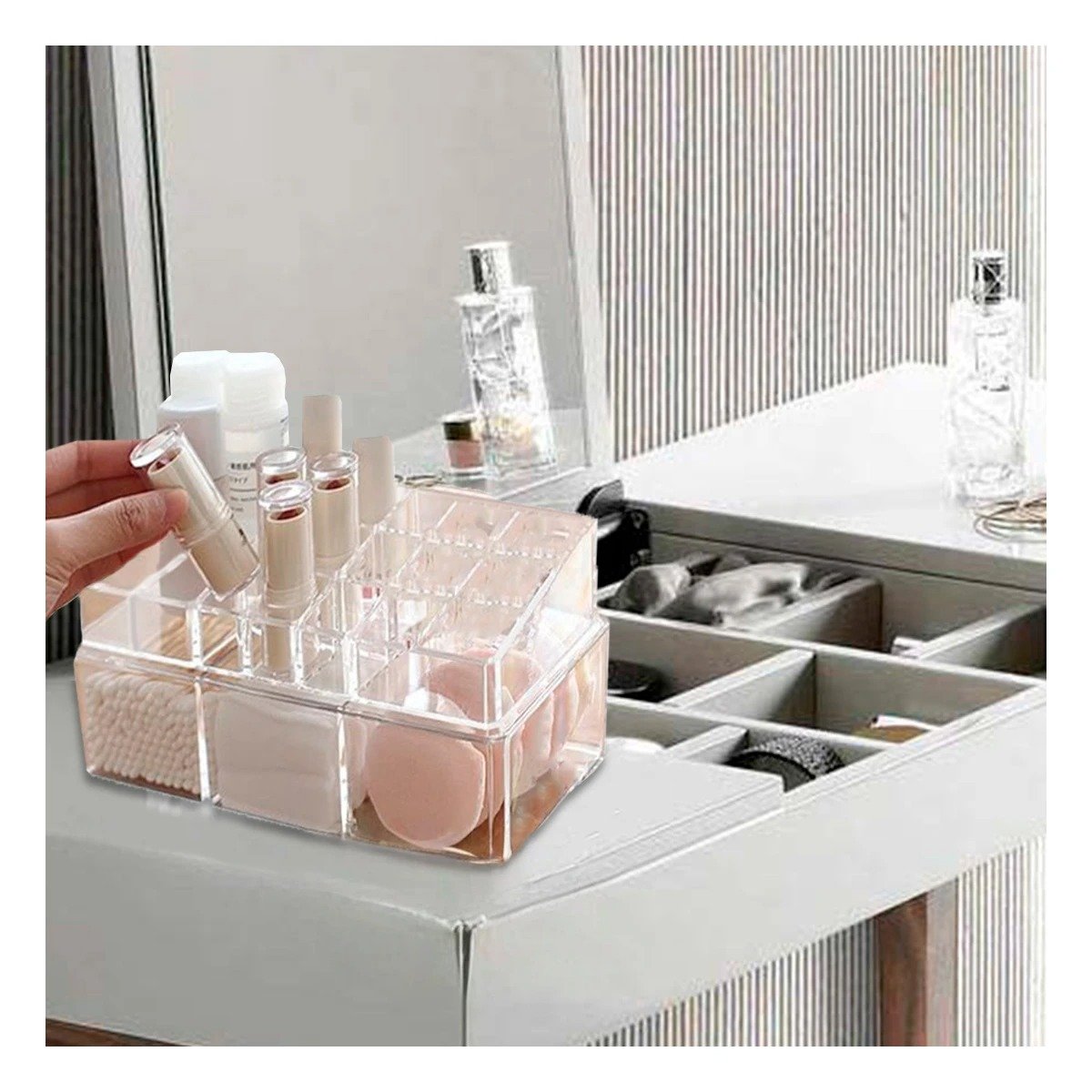 CAJA ACRILICA 24 DIVISIONES PARA LABIAL CON 3 ESPACIOS Y+PAPEL REGALO - 5
