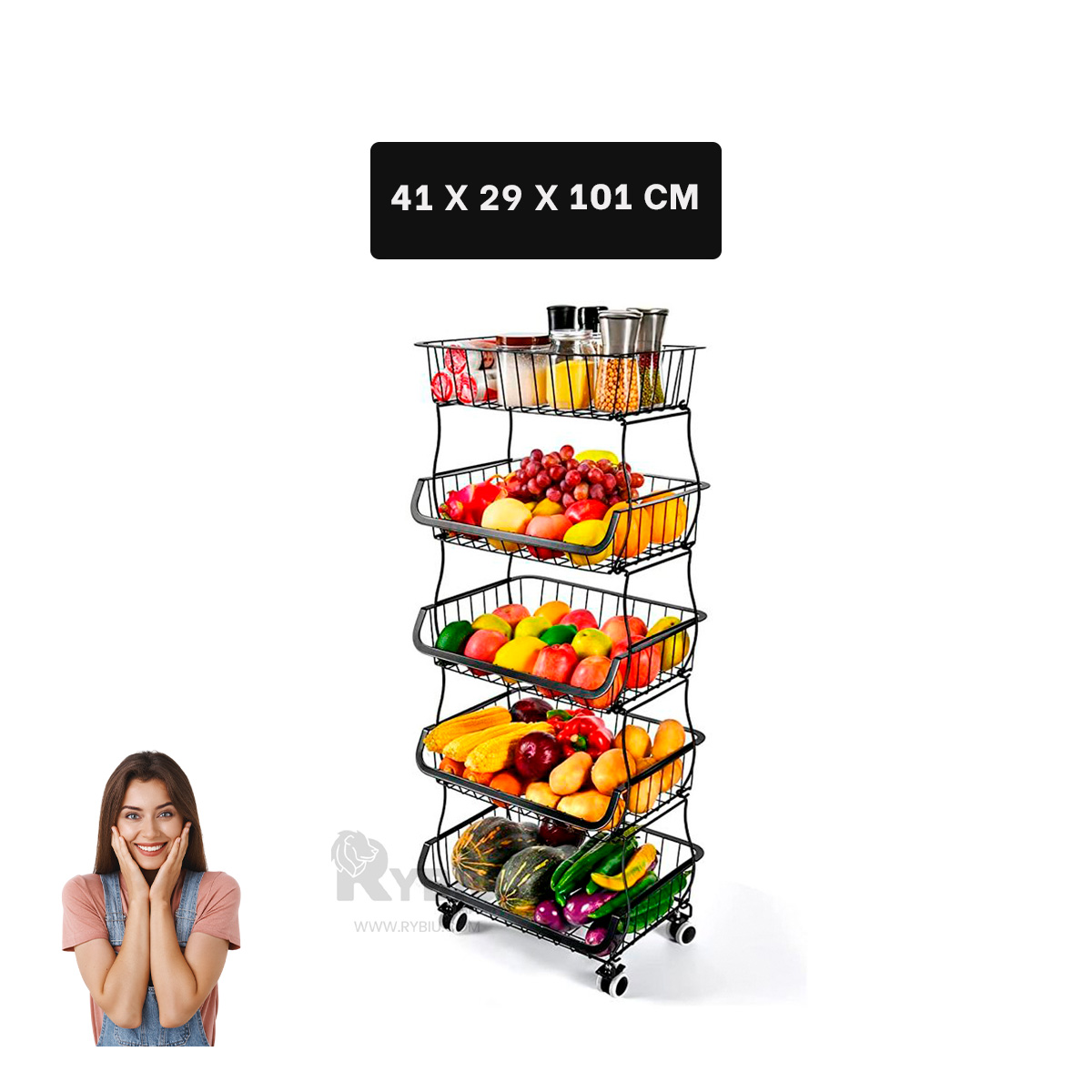 CESTA RYBIU HO29689 NEGRO DURADERO 5 NIVELES + REGALO AGENDITA - 5