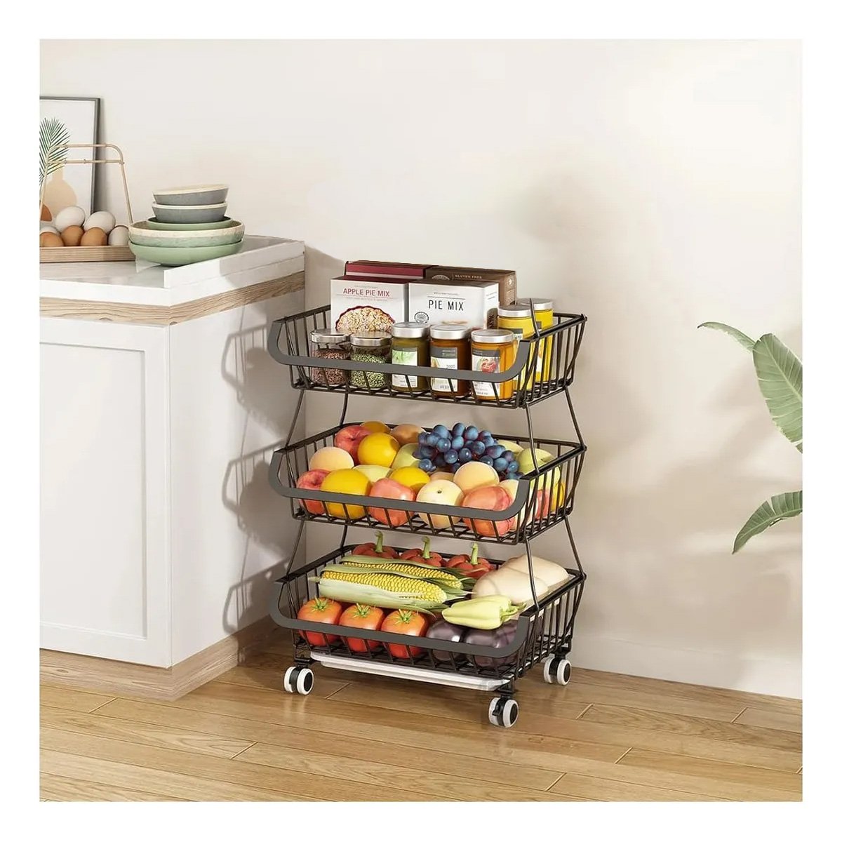 CESTA RYBIU HO29688 NEGRO RESISTENTE 3 NIVELES COCINA - 2