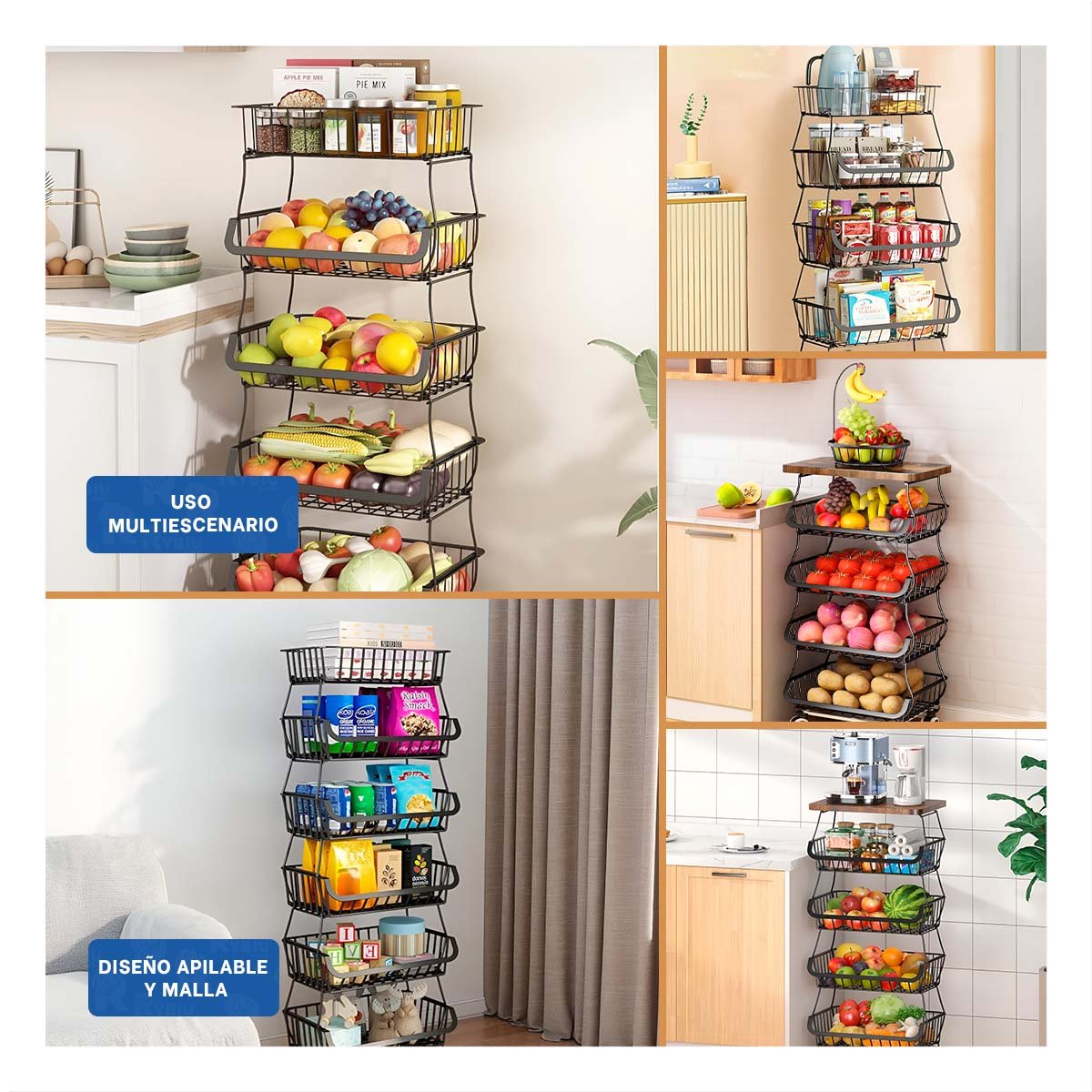 CESTA RYBIU HO29689 NEGRO RESISTENTE 5 NIVELES COCINA - 5