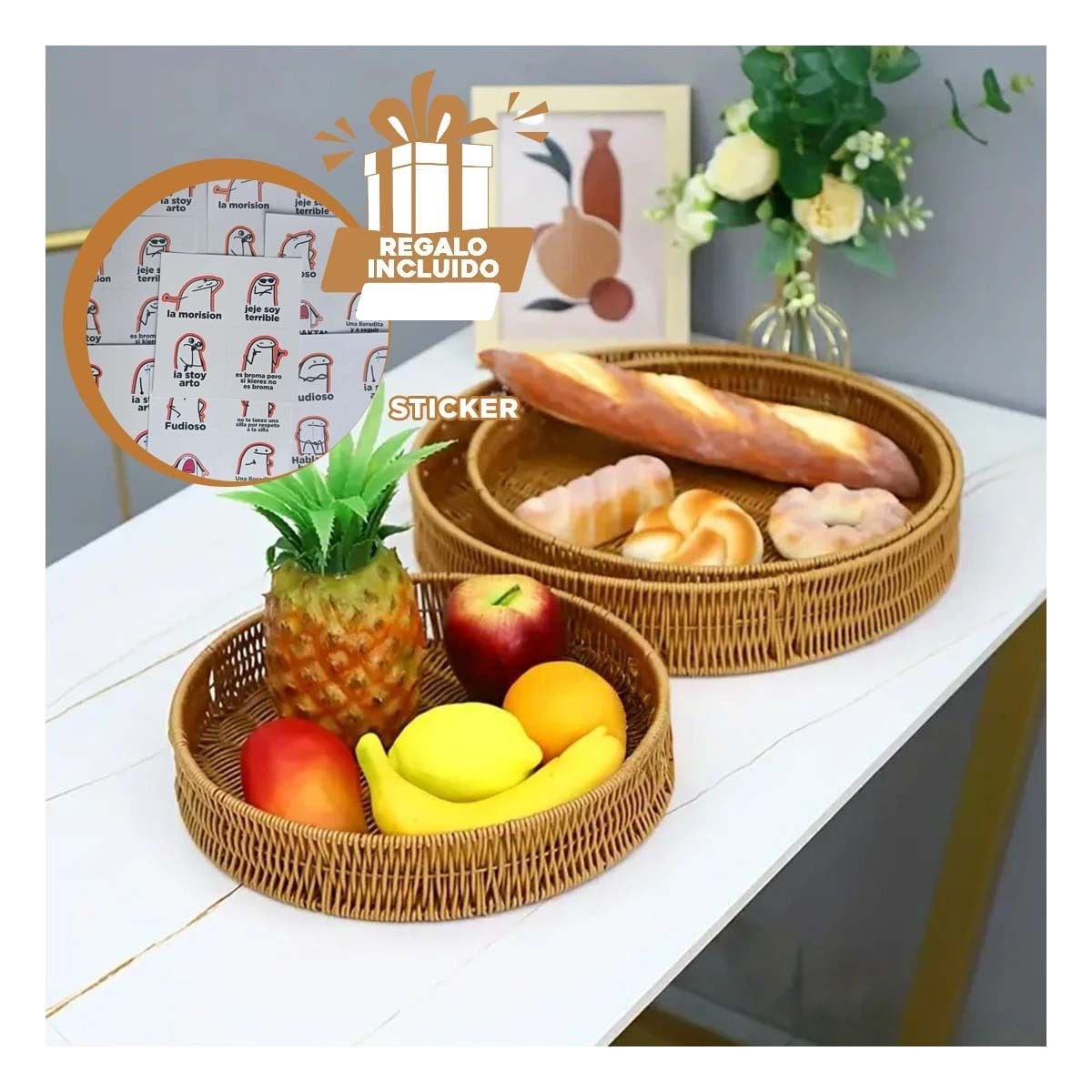 SET BANDEJA RYBIU HO30198 BANDEJA PERFECTA TEJIDO MARRON + REGALO STICKERS - 1