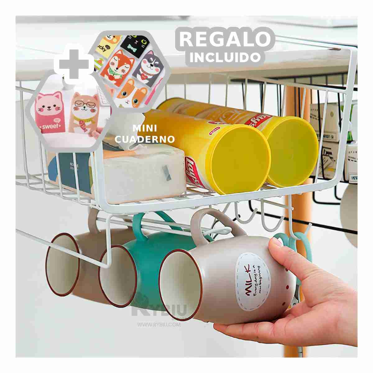 CESTO RYBIU HO29733 METAL BLANCO ELEVADO FACIL ORGANIZAR + REGALO AGENDITA - 1