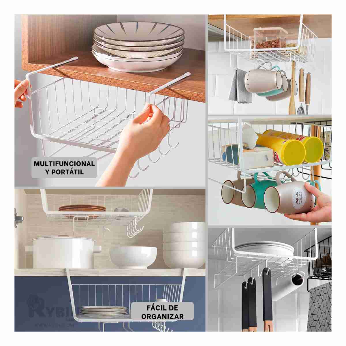 CESTO RYBIU HO29733 METAL BLANCO ELEVADO FACIL ORGANIZAR + REGALO AGENDITA - 3