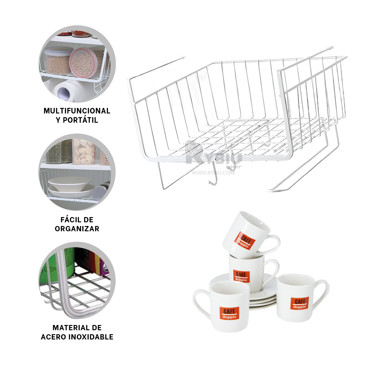 CESTO RYBIU HO29733 METAL BLANCO ELEVADO FACIL ORGANIZAR + REGALO AGENDITA - 4