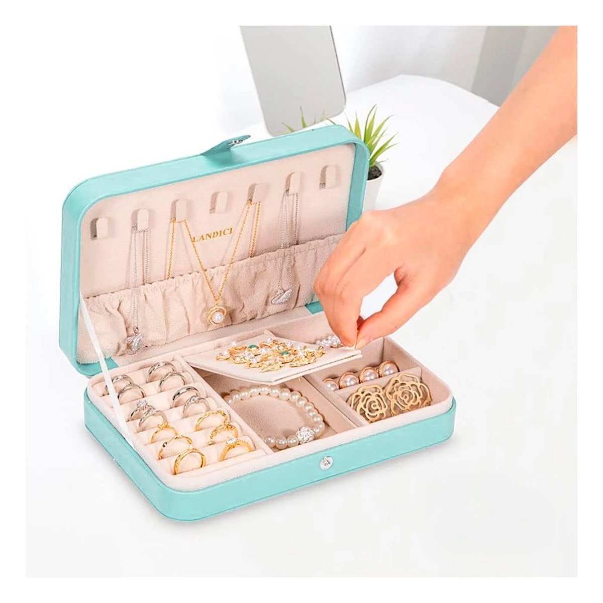 SET JOYERO RYBIU BE32248 CELESTE CLASIFICADOR CUERO + REGALO STICKERS - 5