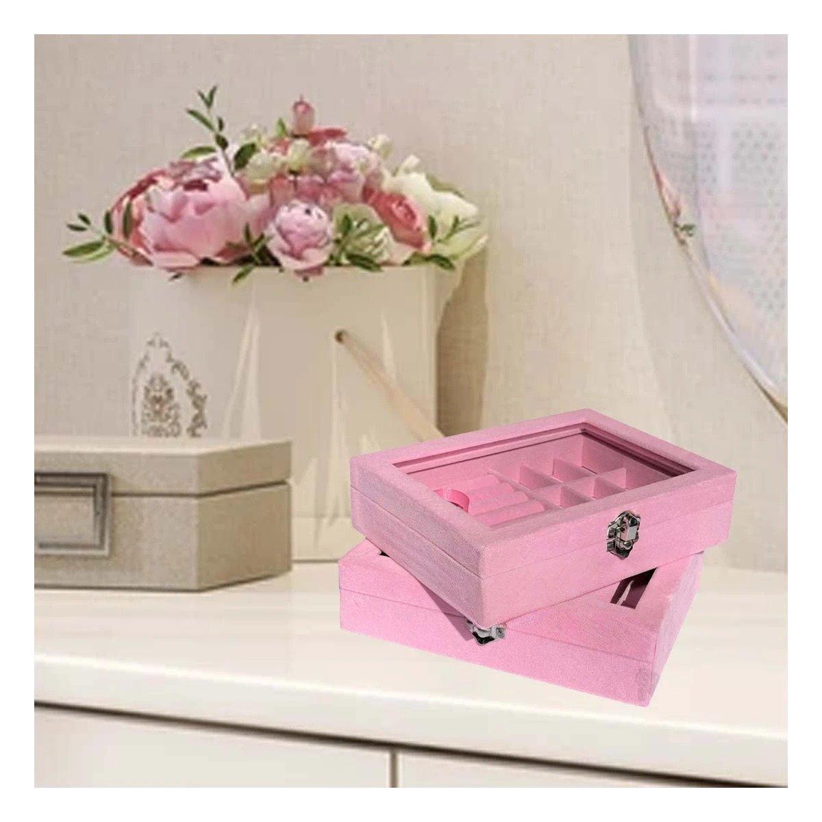 JOYERO RYBIU BE32251 TERCIOPELO ROSADO MULTIFUNCIONAL ORGANIZADOR PAPEL REGALO - 2