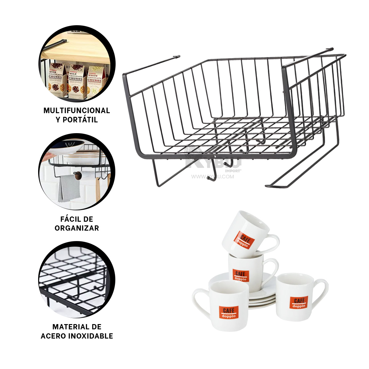 CESTA RYBIU HO29734 METAL NEGRO SUSPENDIDA MULTIUSO + REGALO AGENDITA - 4