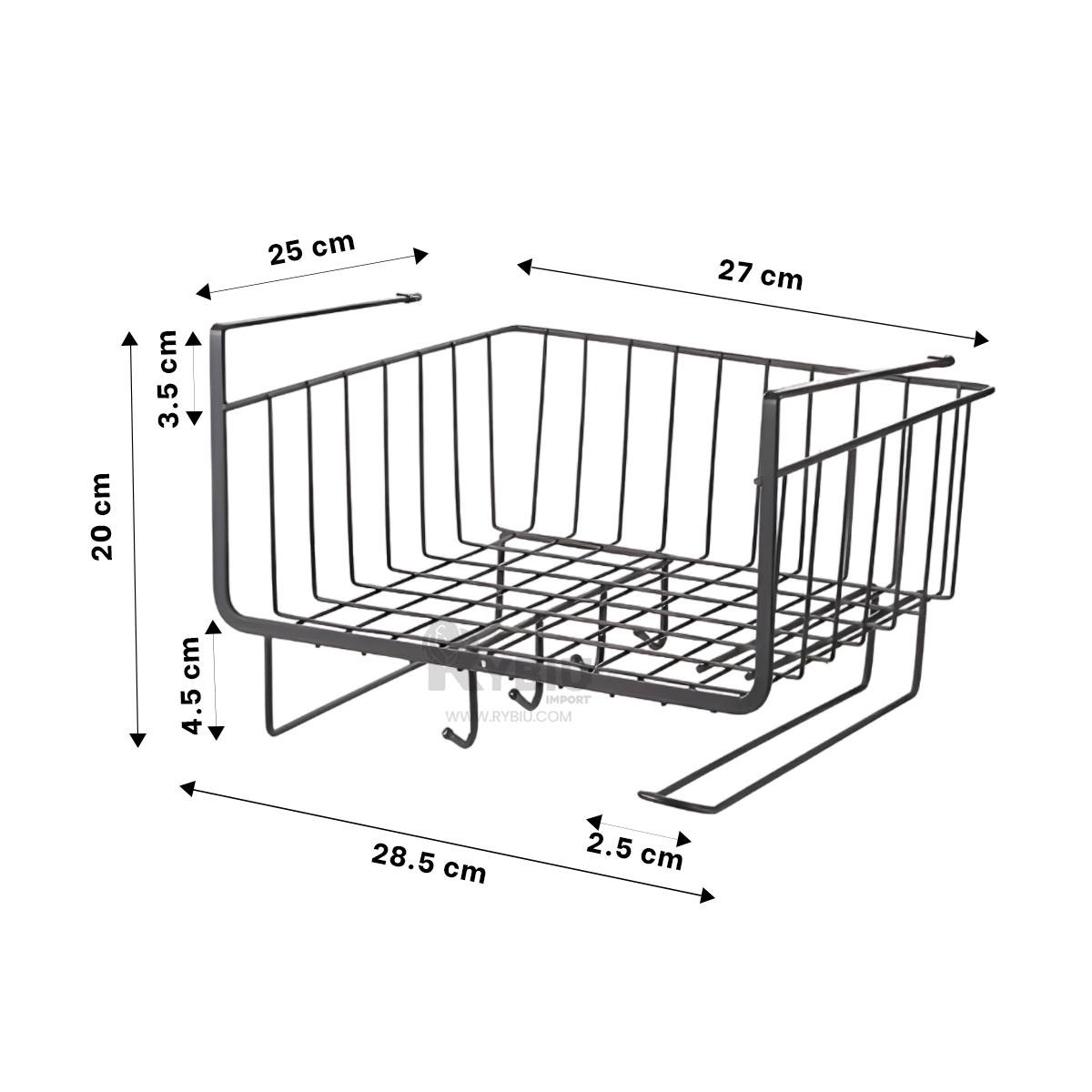 CESTA RYBIU HO29734 METAL NEGRO SUSPENDIDA MULTIUSO + REGALO AGENDITA - 5